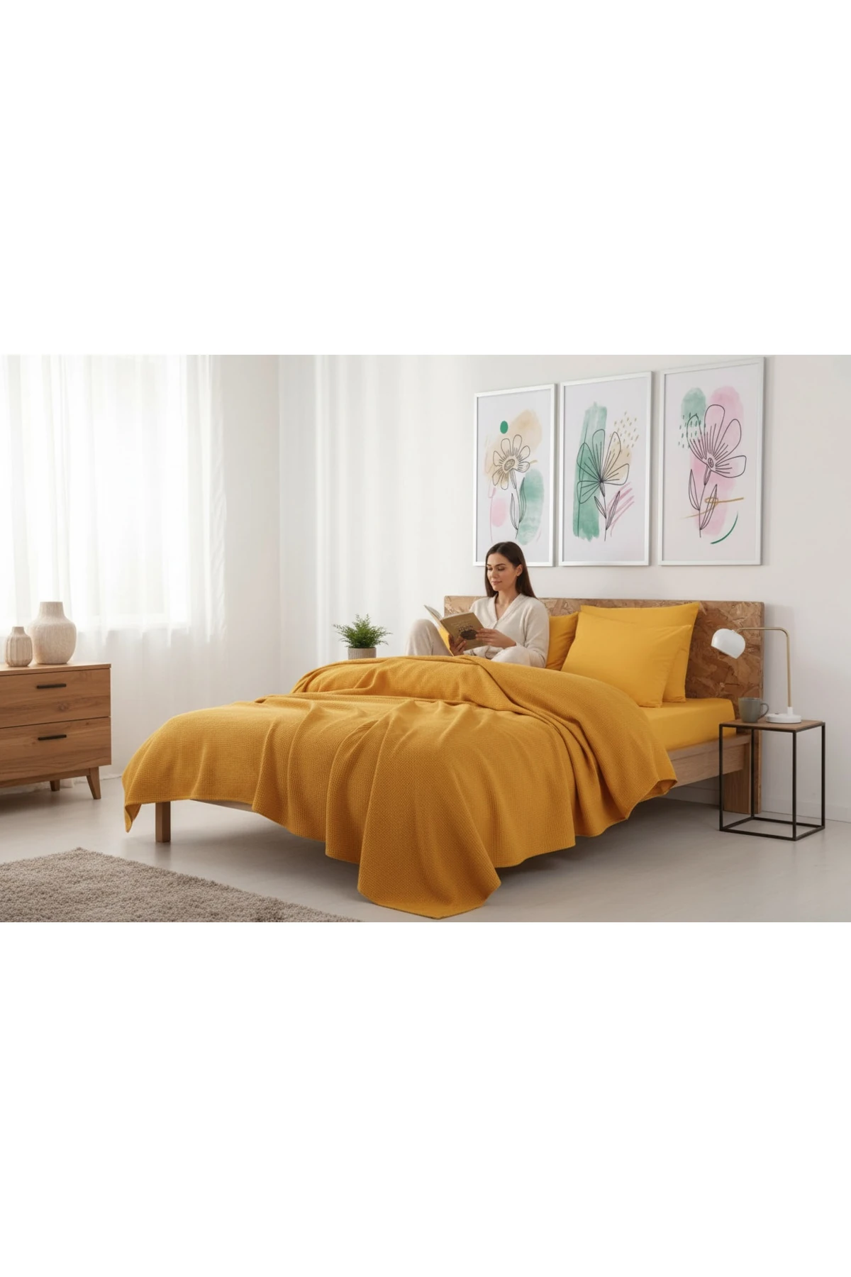 Pike Örtü Çift Kişilik 200x230cm Karde Hardal Ecocel