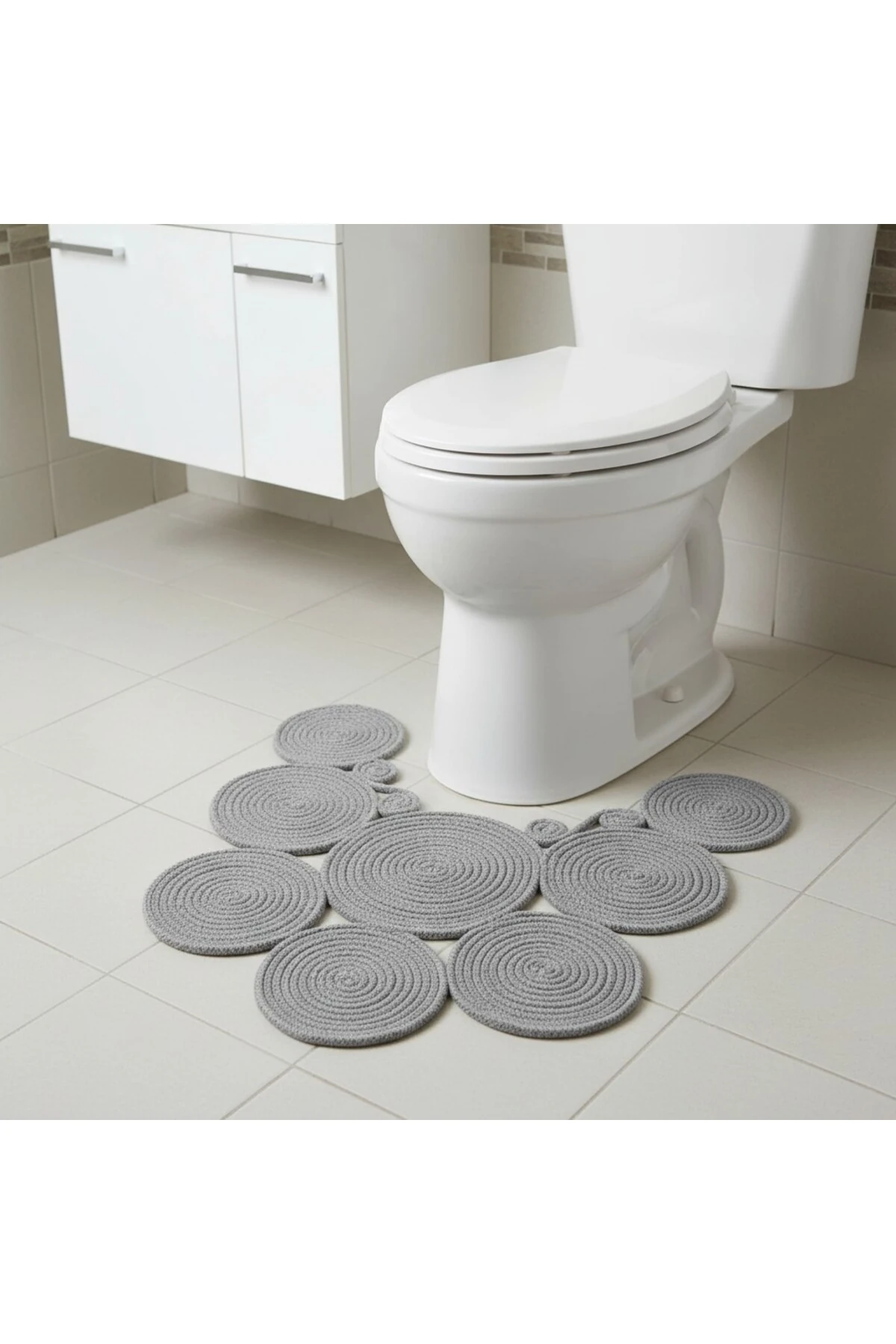 Jüt Hasır Görünümlü | Gri Renk | Çift Taraflı Yıkanabilir Banyo Paspası | Klozet Önü | Leke Tutmaz