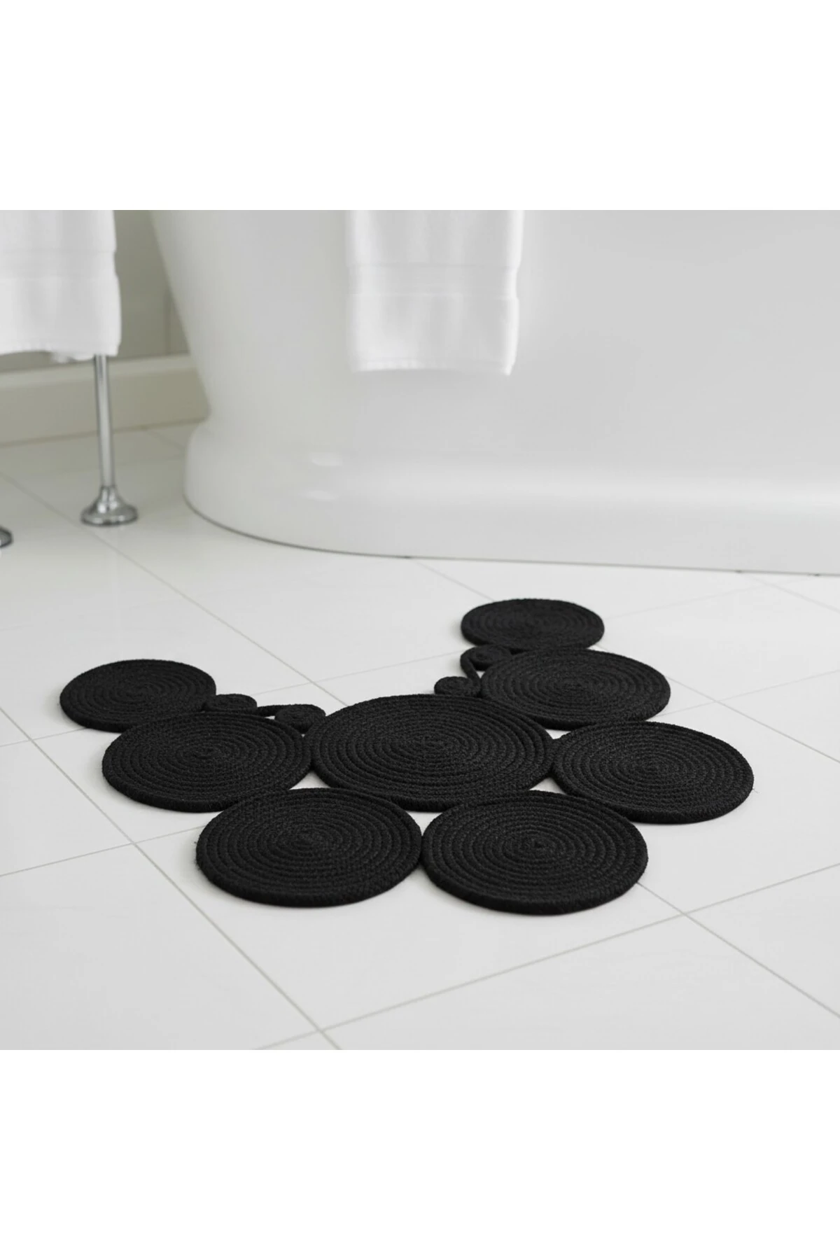 Jüt Hasır Görünümlü | Siyah Renk | Çift Taraflı Yıkanabilir Banyo Paspası | Klozet Önü | Leke Tutmaz