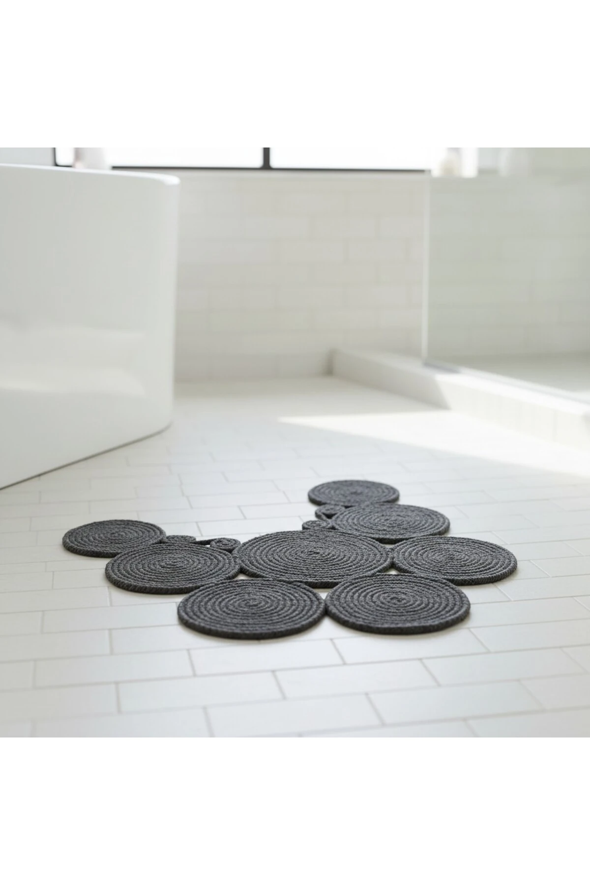Jüt Hasır Görünümlü | Antrasit | Çift Taraflı Yıkanabilir Banyo Paspası | Klozet Önü | Leke Tutmaz