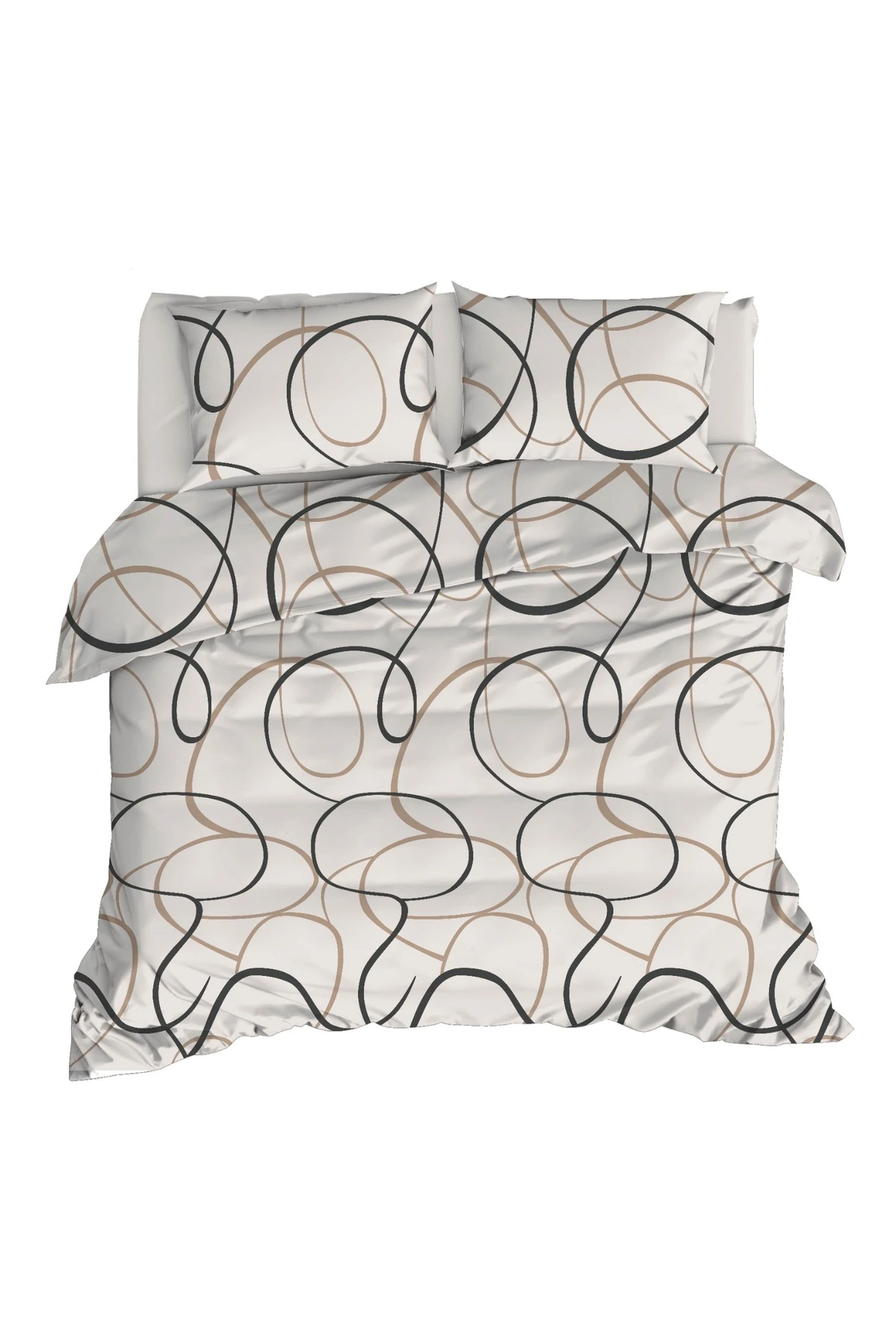 Nevresim Takımı Çift Kişilik Line Rondom Krem Kolay Ütülenir