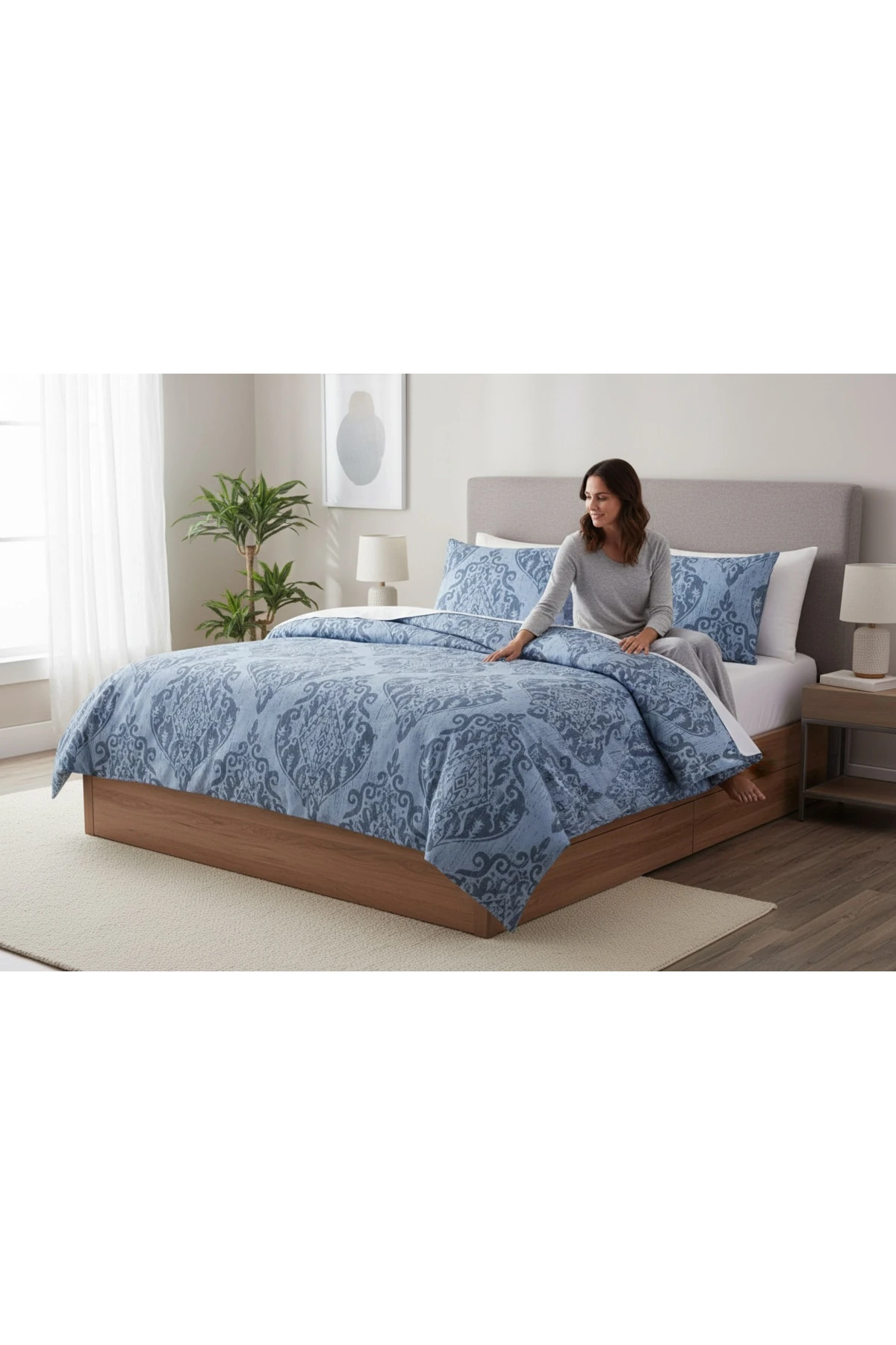 Mature Mavi Nevresim Seti Çift Kişilik Hitit (Kombin)