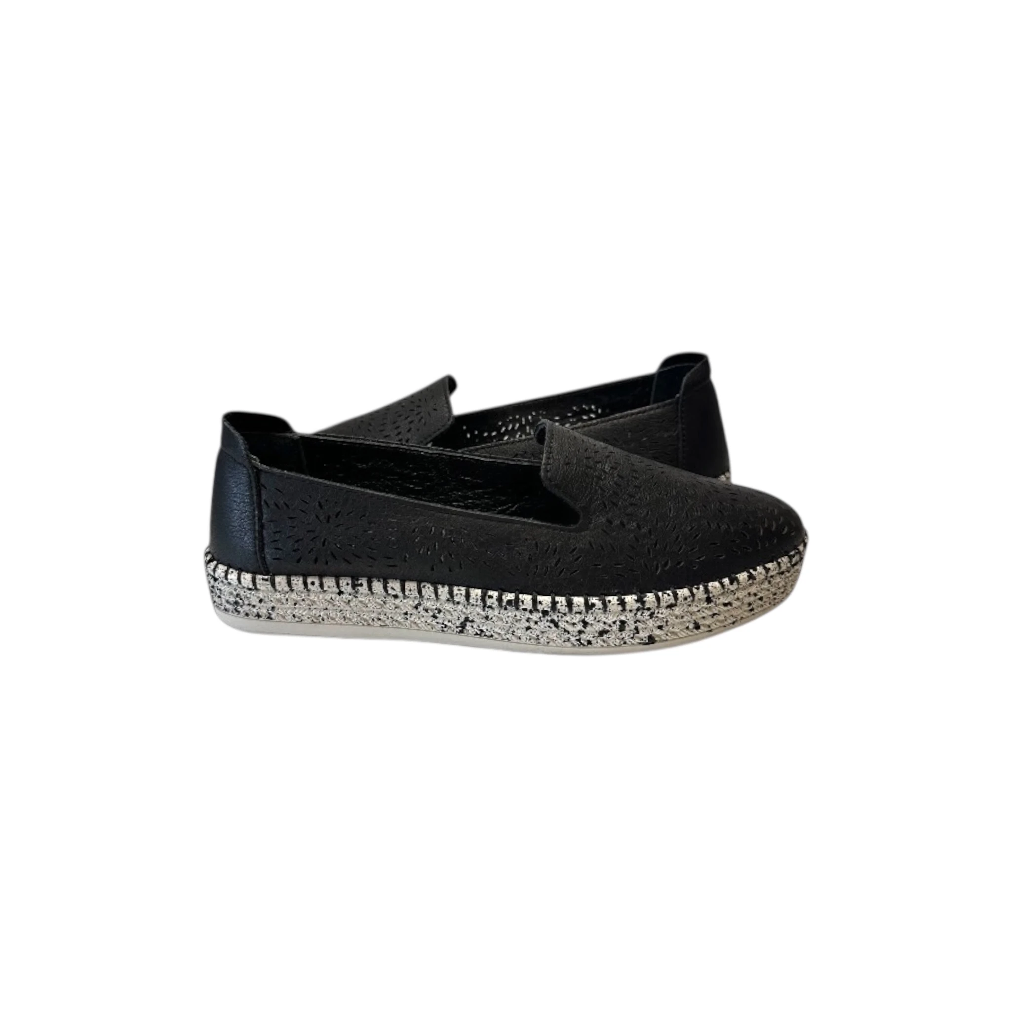 Glam Deri Siyah Laser Kesim Kadın Ayakkabı 