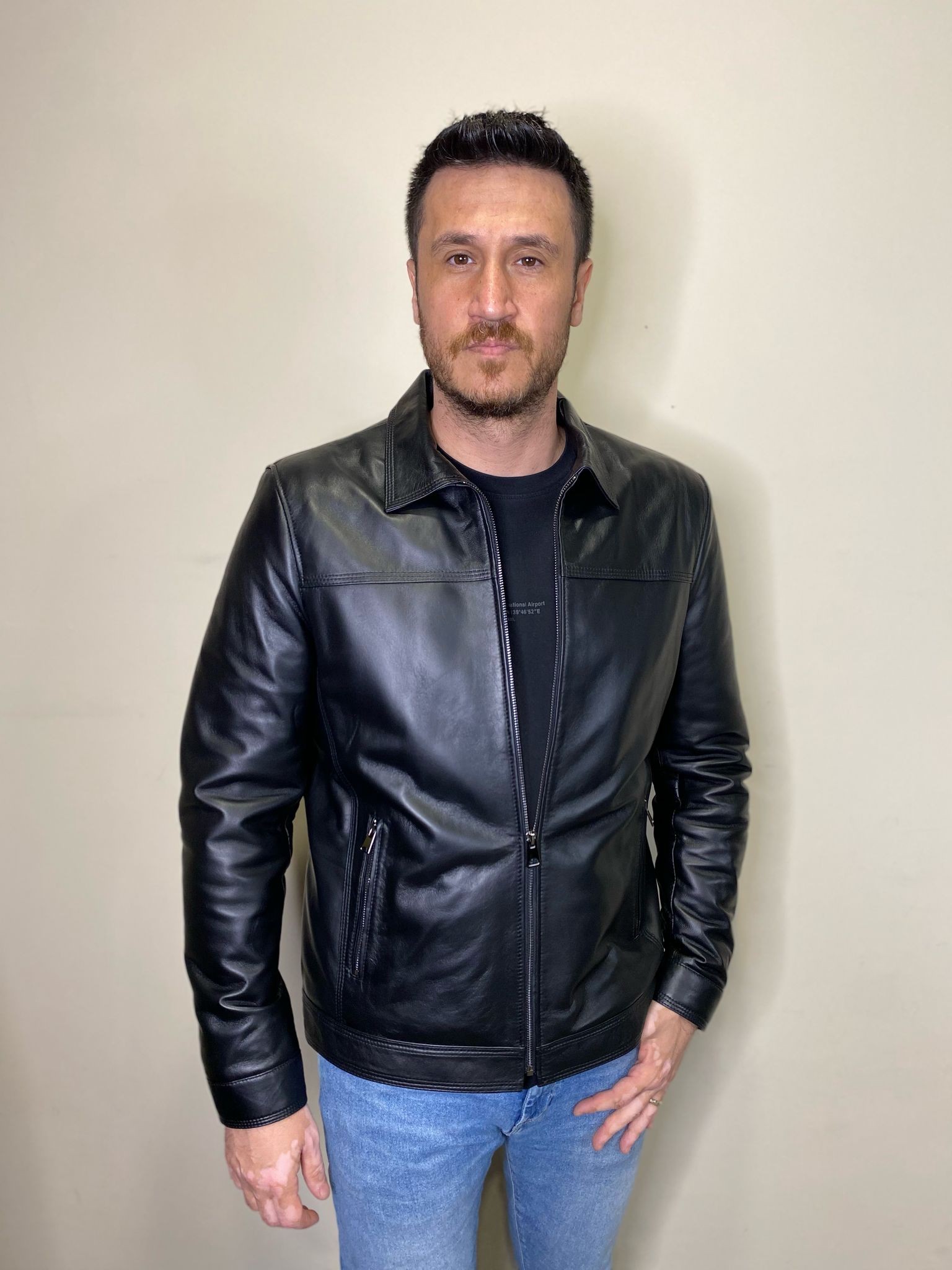 Zaza Model Siyah Hakiki Deri Mont Fermuar Detaylı Deri Ceket 