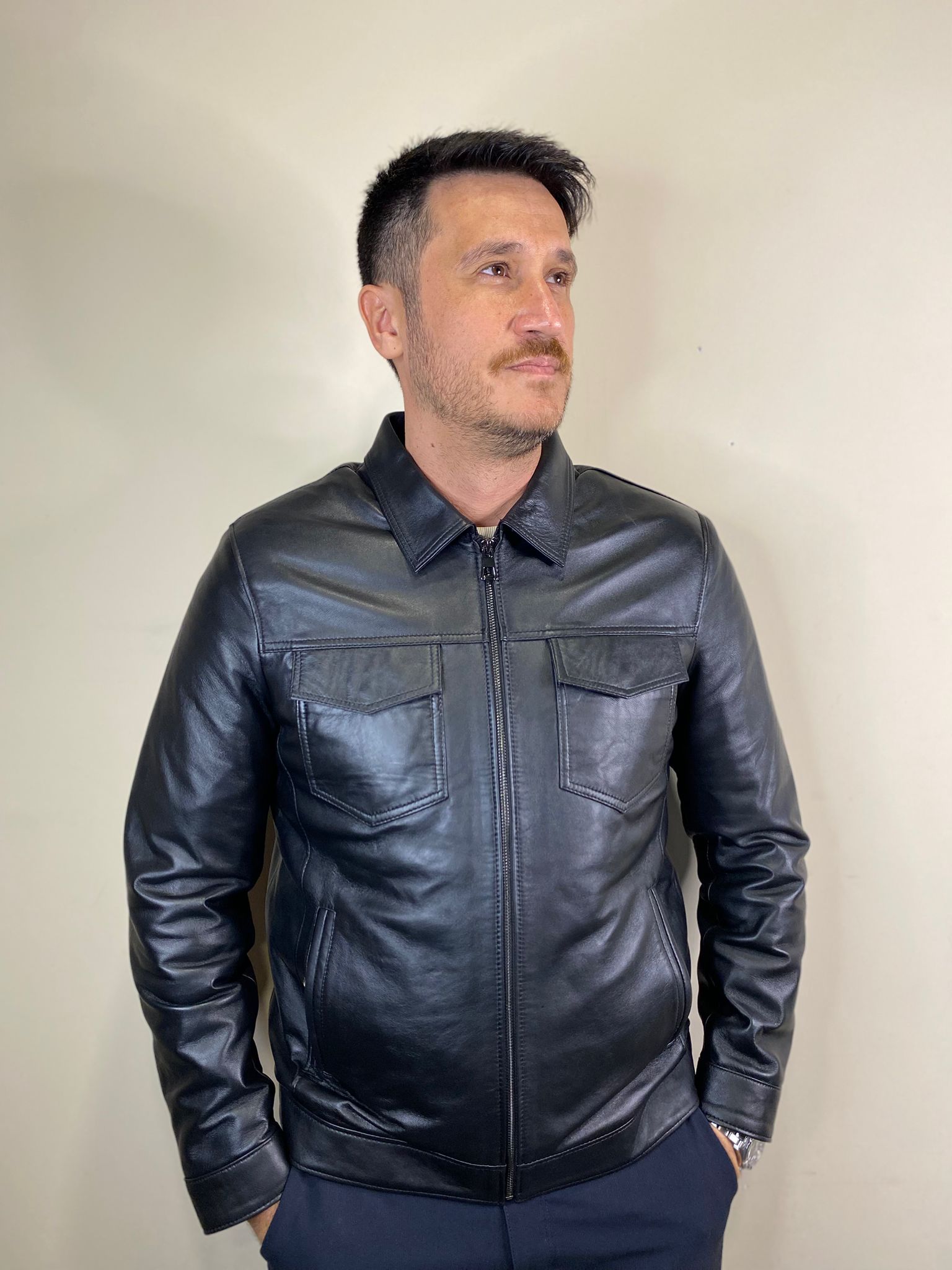 L-501 Model Siyah Hakiki Deri Mont Fermuar Detaylı Deri Ceket 