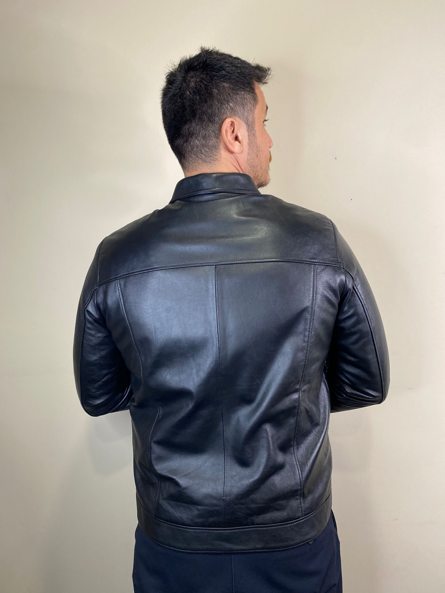 L-501 Model Siyah Hakiki Deri Mont Fermuar Detaylı Deri Ceket 