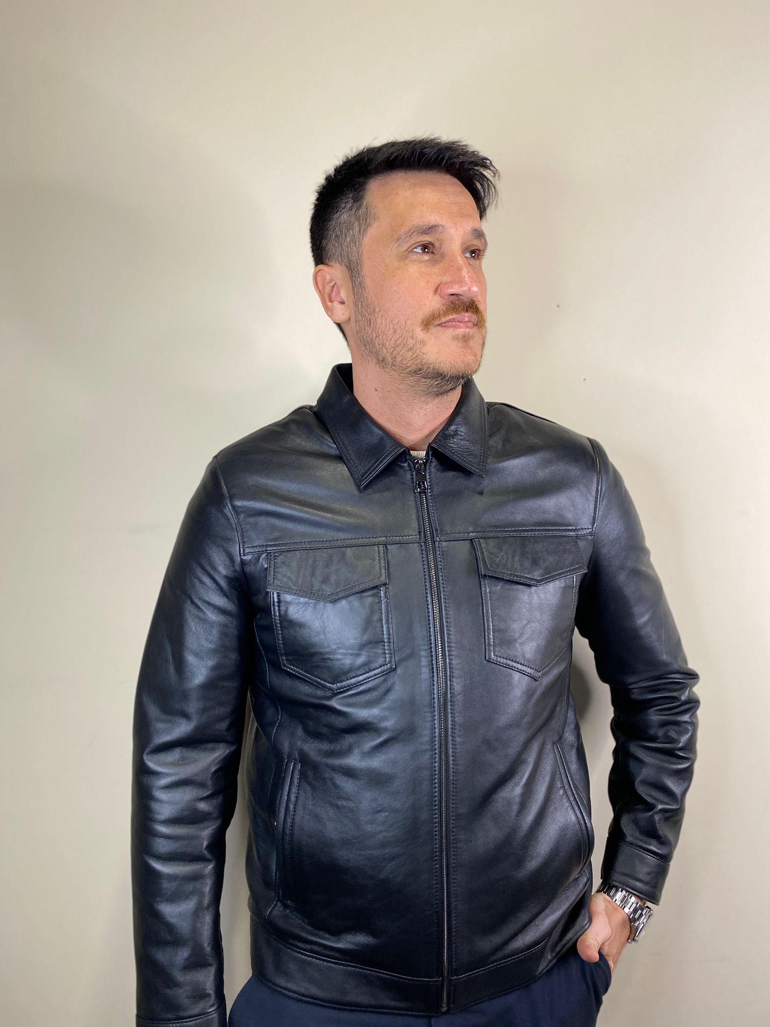 L-501 Model Siyah Hakiki Deri Mont Fermuar Detaylı Deri Ceket 