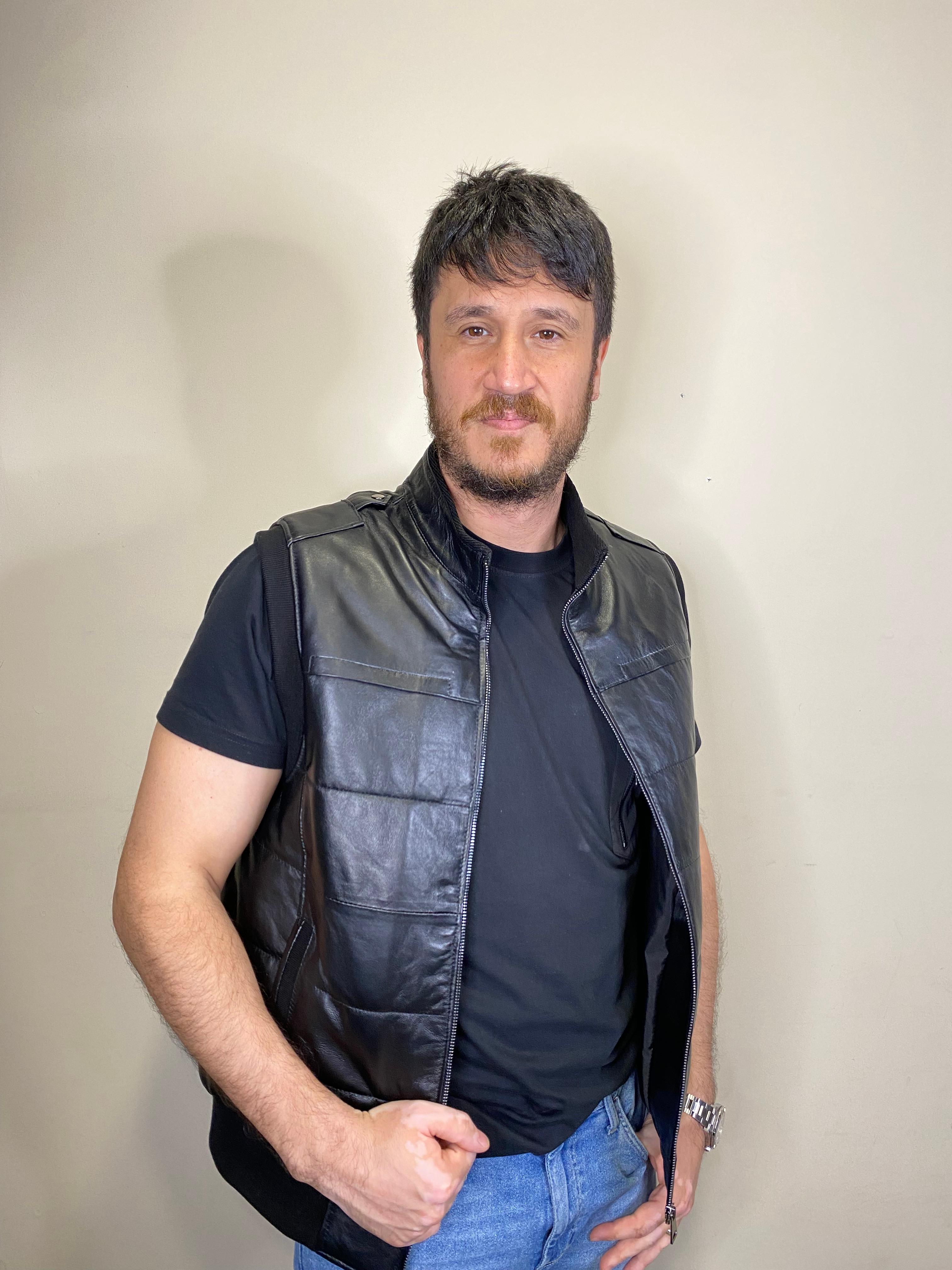 Hakiki Deri Şişme Triko Siyah Yelek
