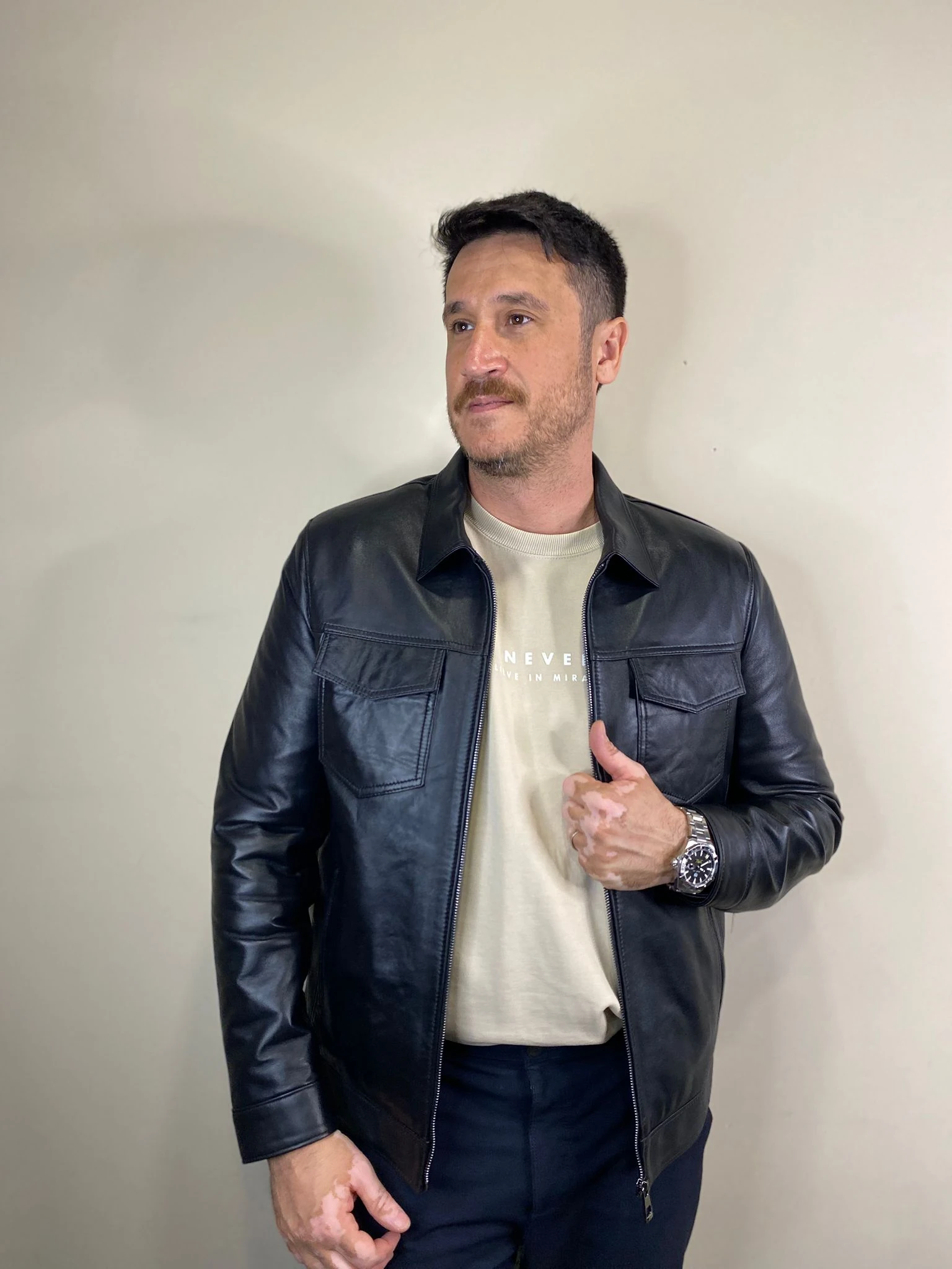 L-501 Model Siyah Hakiki Deri Mont Fermuar Detaylı Deri Ceket 