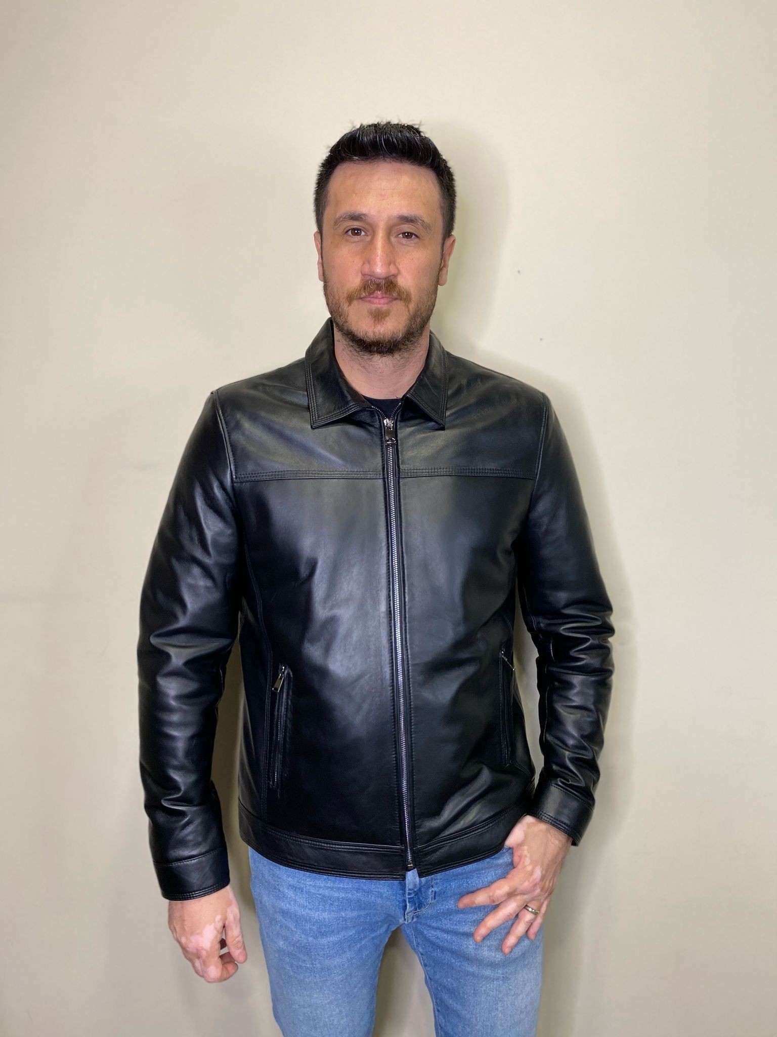 Zaza Model Siyah Hakiki Deri Mont Fermuar Detaylı Deri Ceket 