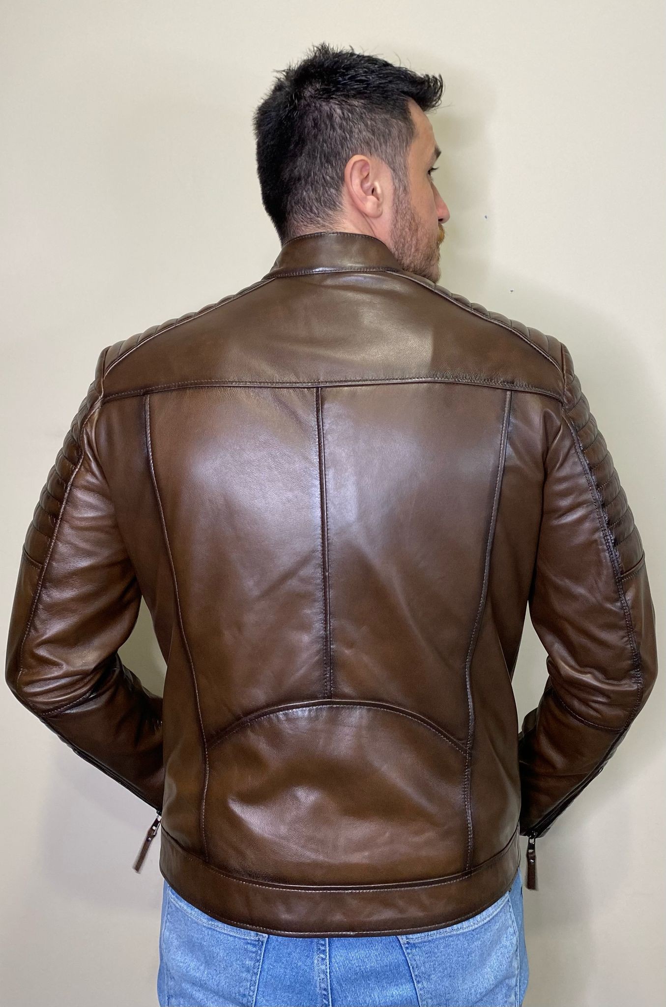 M-18 Model Kahverengi Hakiki Deri Mont Deri Ceket