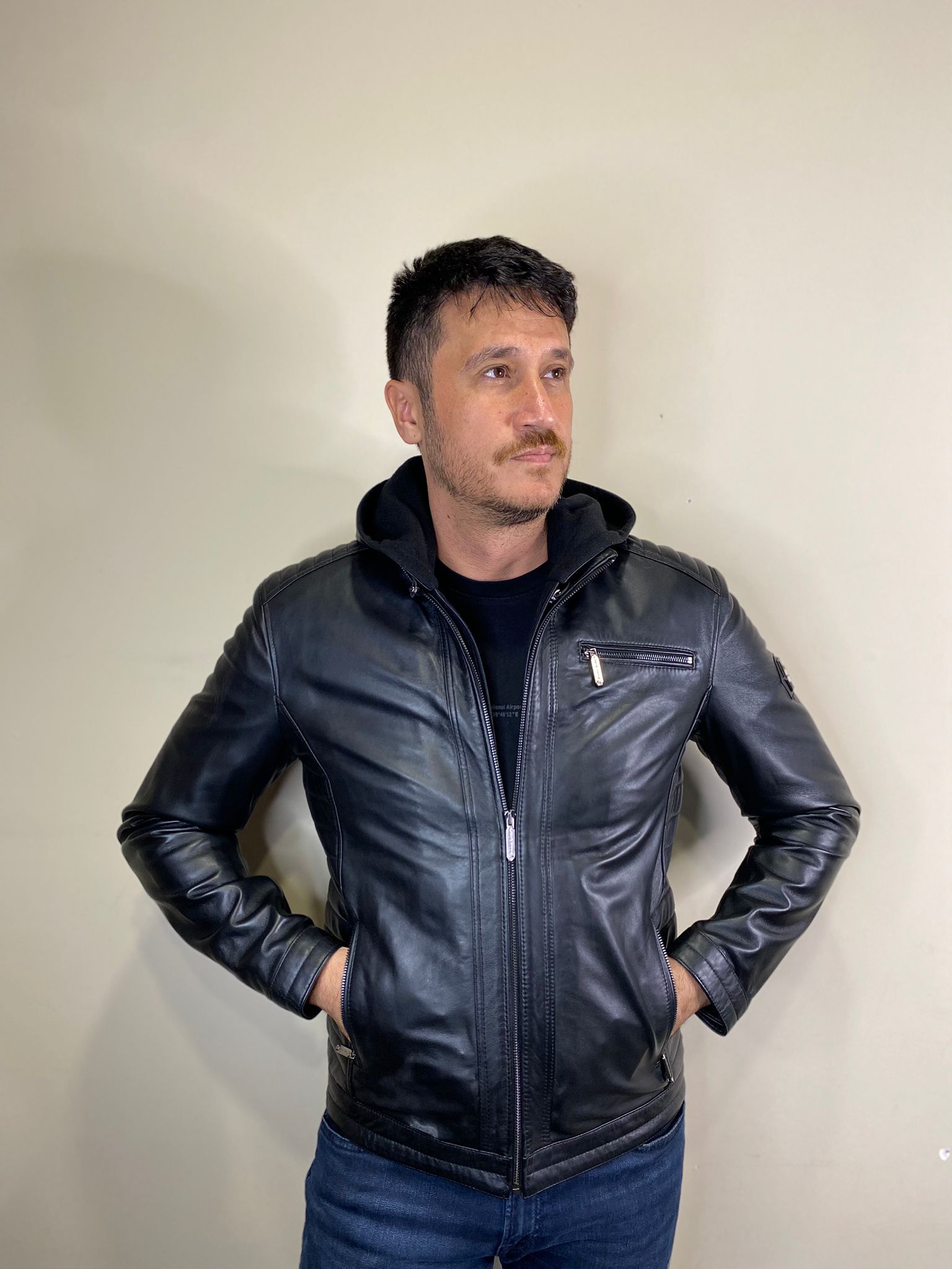 Kapşonlu Model Hakiki Deri Siyah Fermuar Detaylı Deri Mont Erkek Deri Ceket