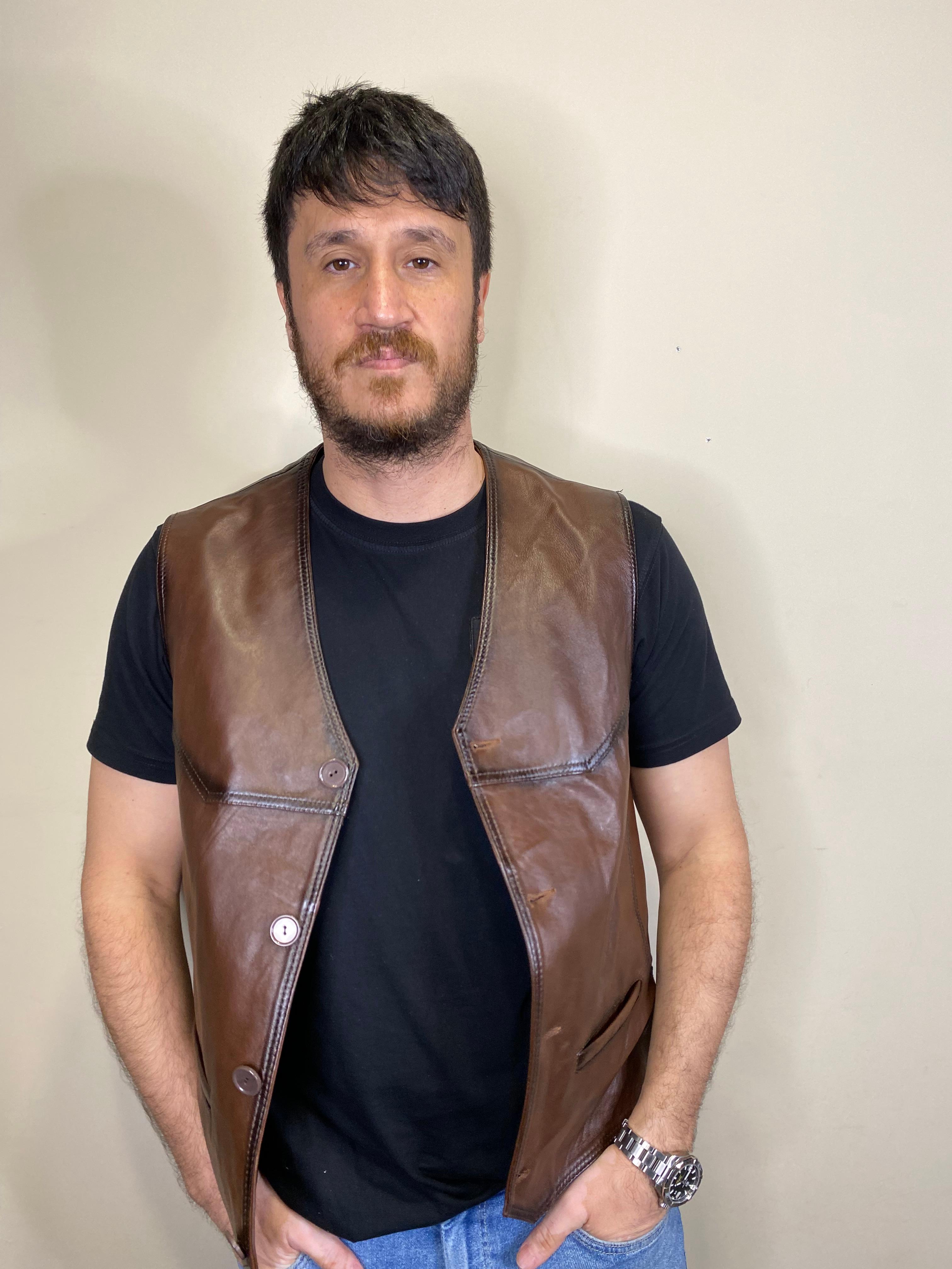 Hakiki Deri Titan 2 Model Kahverengi Deri Yelek