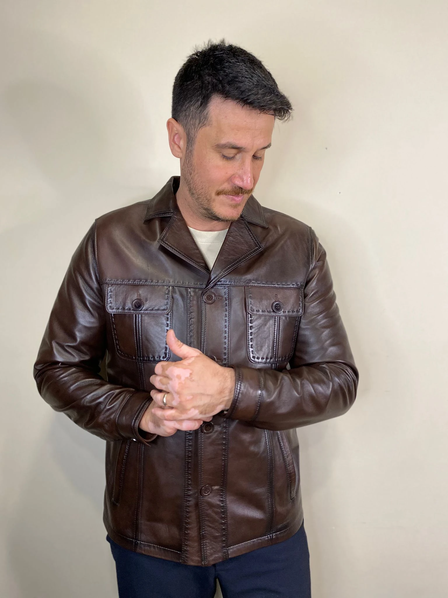 Ramo Model Kahverengi Hakiki Deri Mont Fermuar Detaylı Deri Ceket 