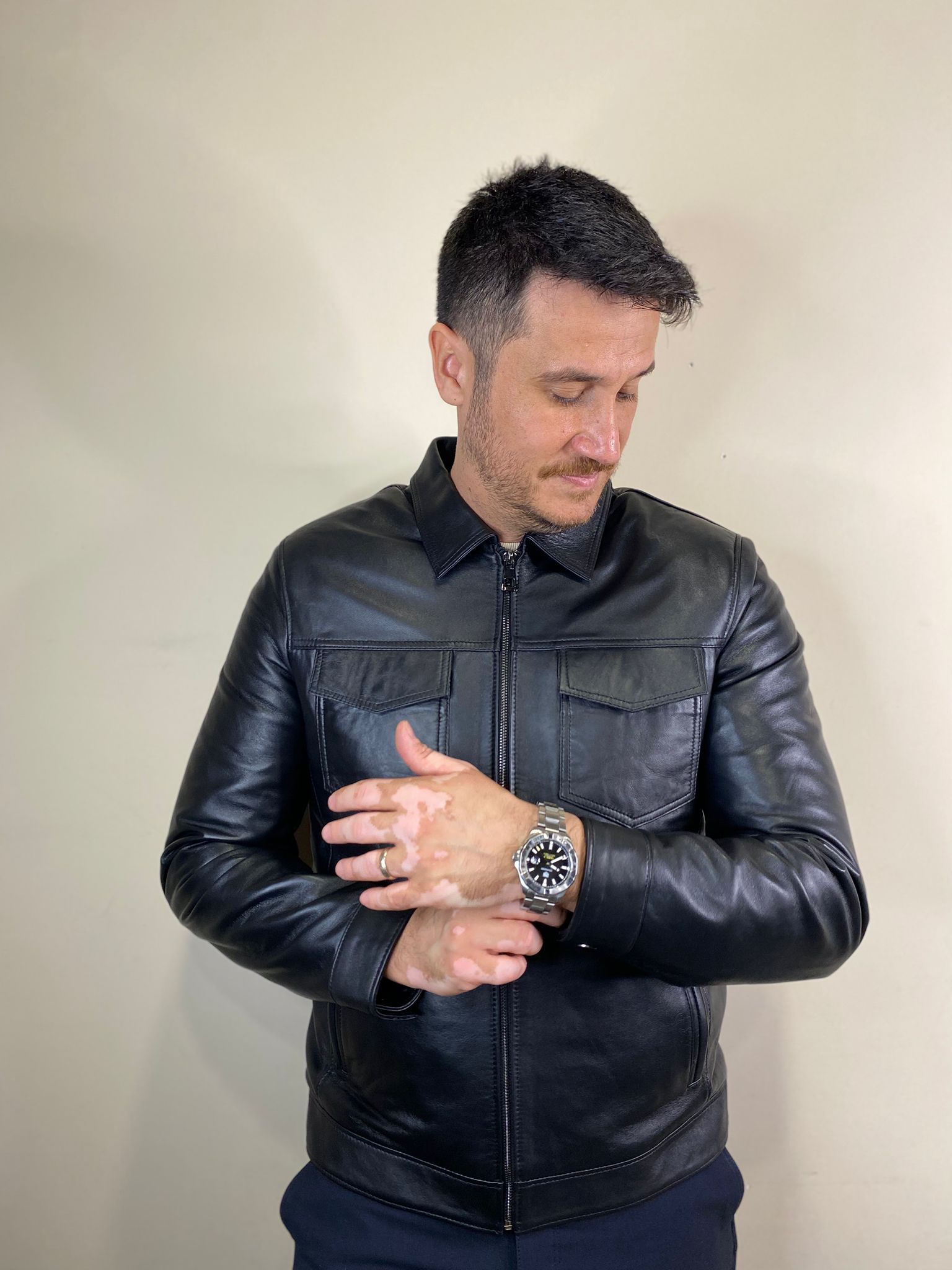 L-501 Model Siyah Hakiki Deri Mont Fermuar Detaylı Deri Ceket 