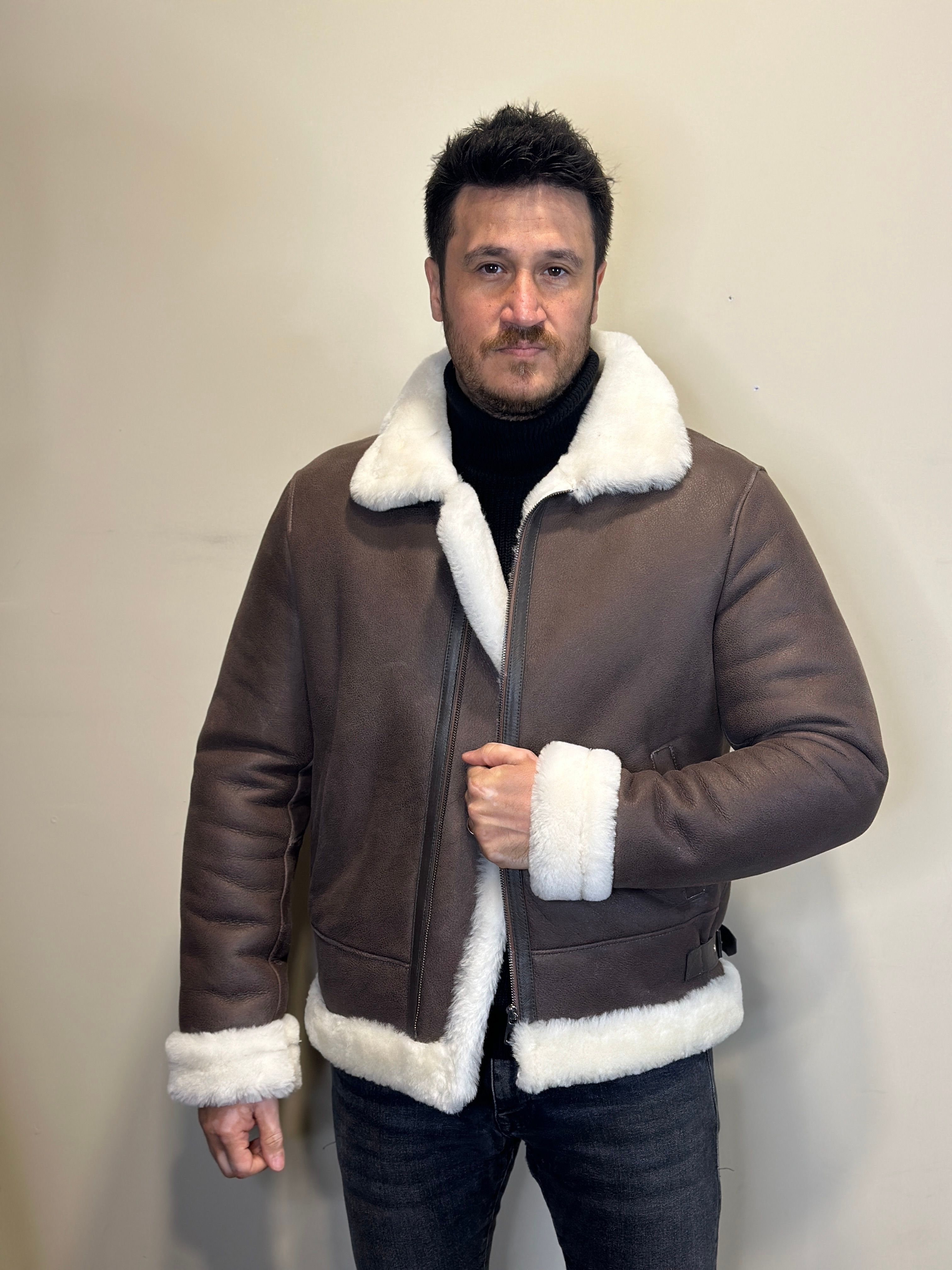 Gerçek Kürk Yakalı Napa Deri İçi Full Kürklü Ceket Erkek Mont