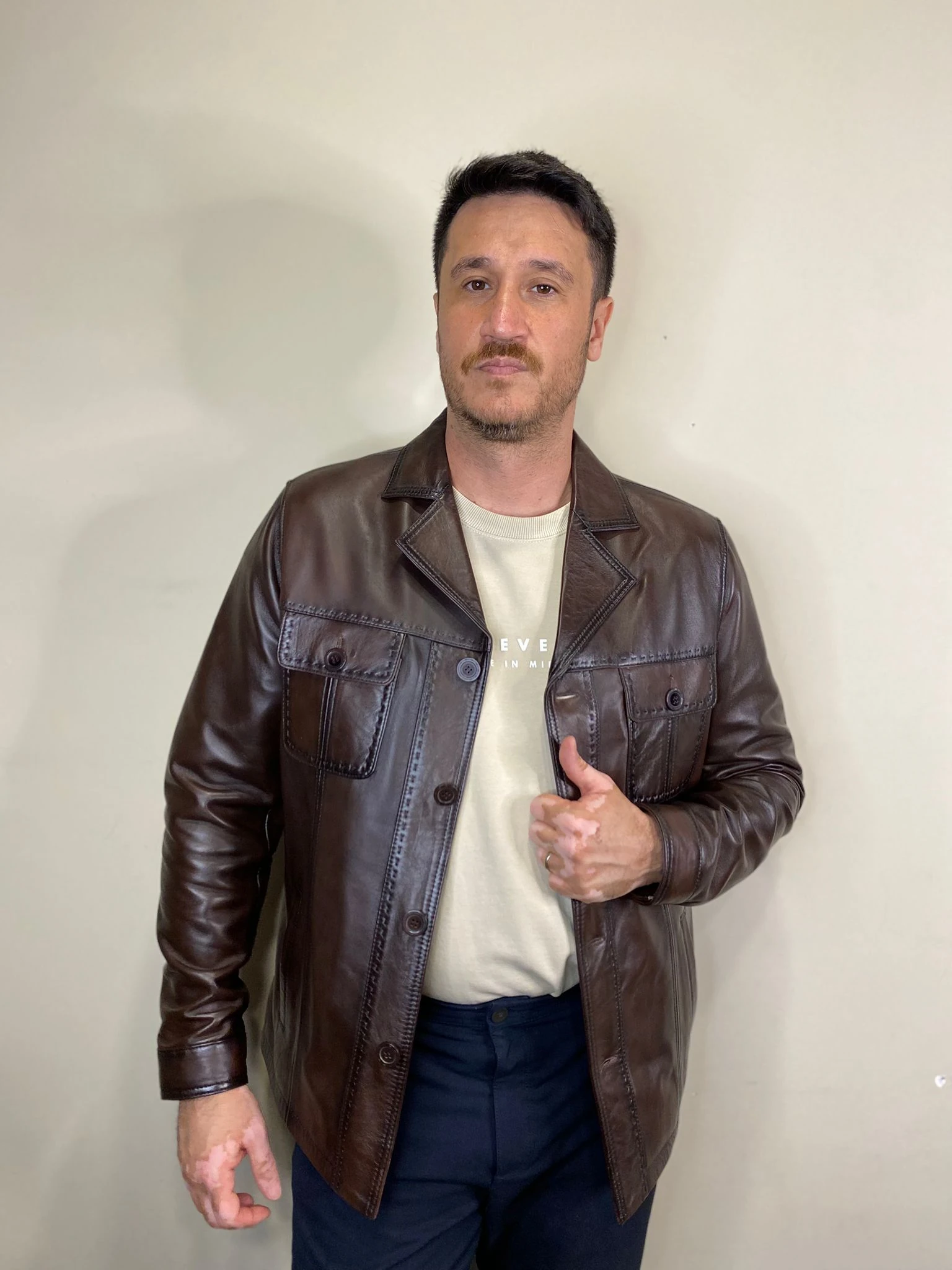 Ramo Model Kahverengi Hakiki Deri Mont Fermuar Detaylı Deri Ceket 