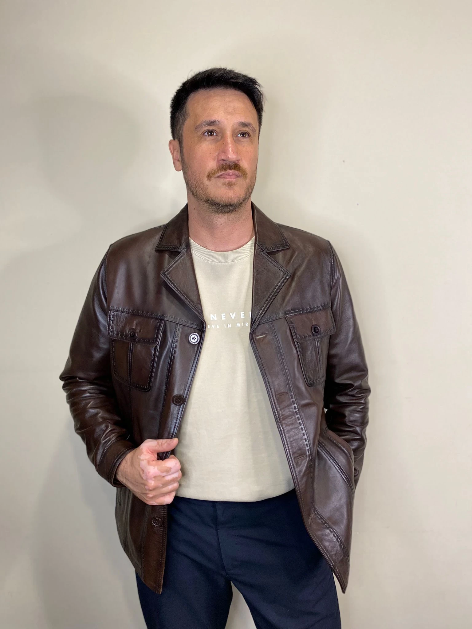 Ramo Model Kahverengi Hakiki Deri Mont Fermuar Detaylı Deri Ceket 