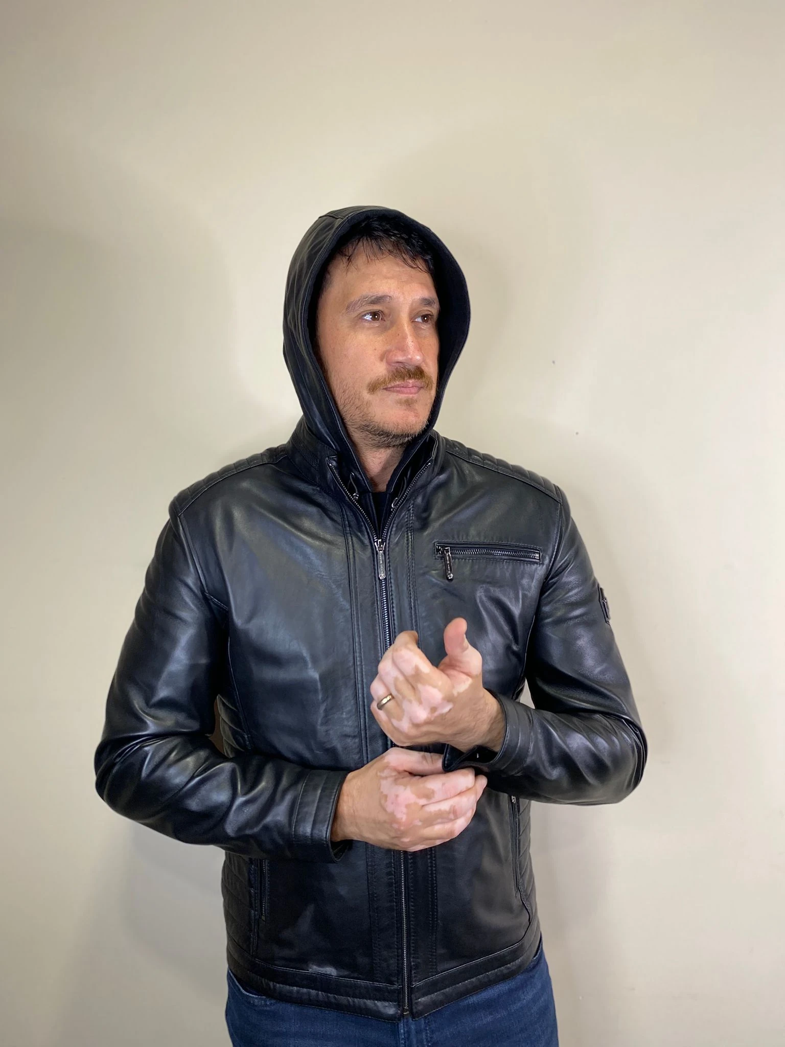 Kapşonlu Model Hakiki Deri Siyah Fermuar Detaylı Deri Mont Erkek Deri Ceket