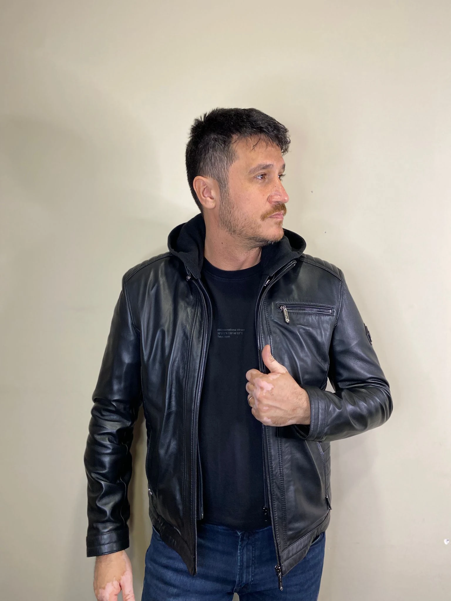 Kapşonlu Model Hakiki Deri Siyah Fermuar Detaylı Deri Mont Erkek Deri Ceket