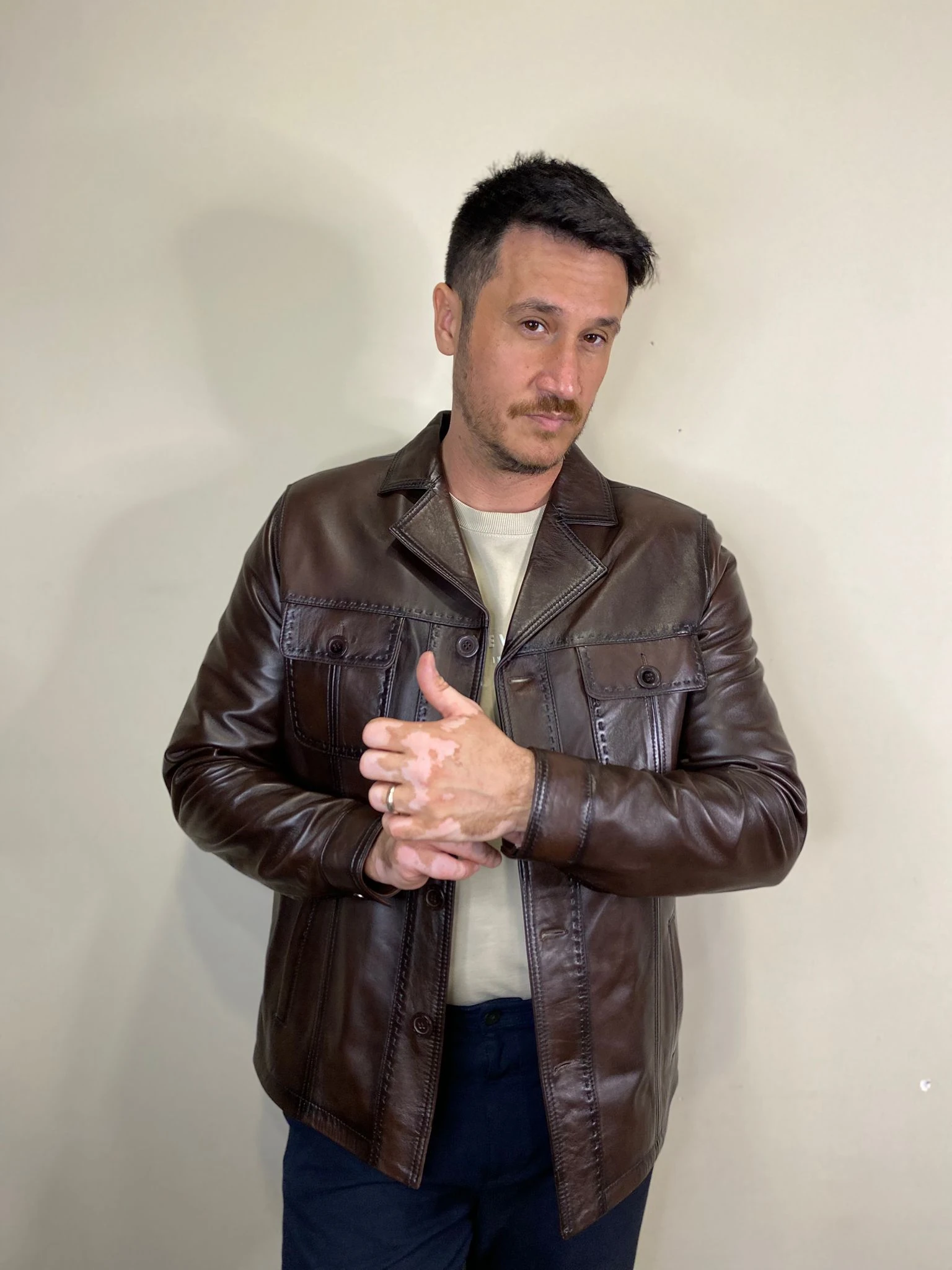 Ramo Model Kahverengi Hakiki Deri Mont Fermuar Detaylı Deri Ceket 