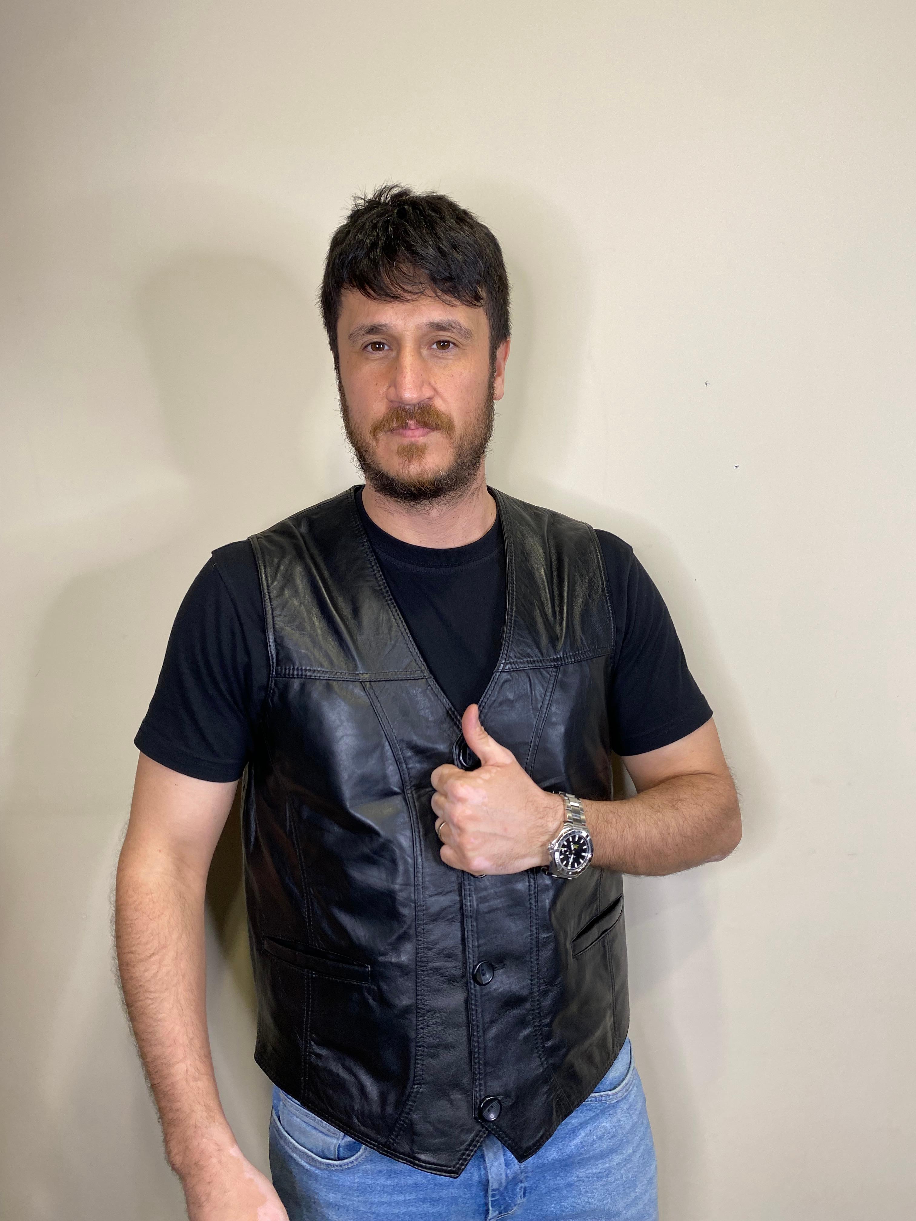 Hakiki Deri Siyah Titan Model Deri Yelek