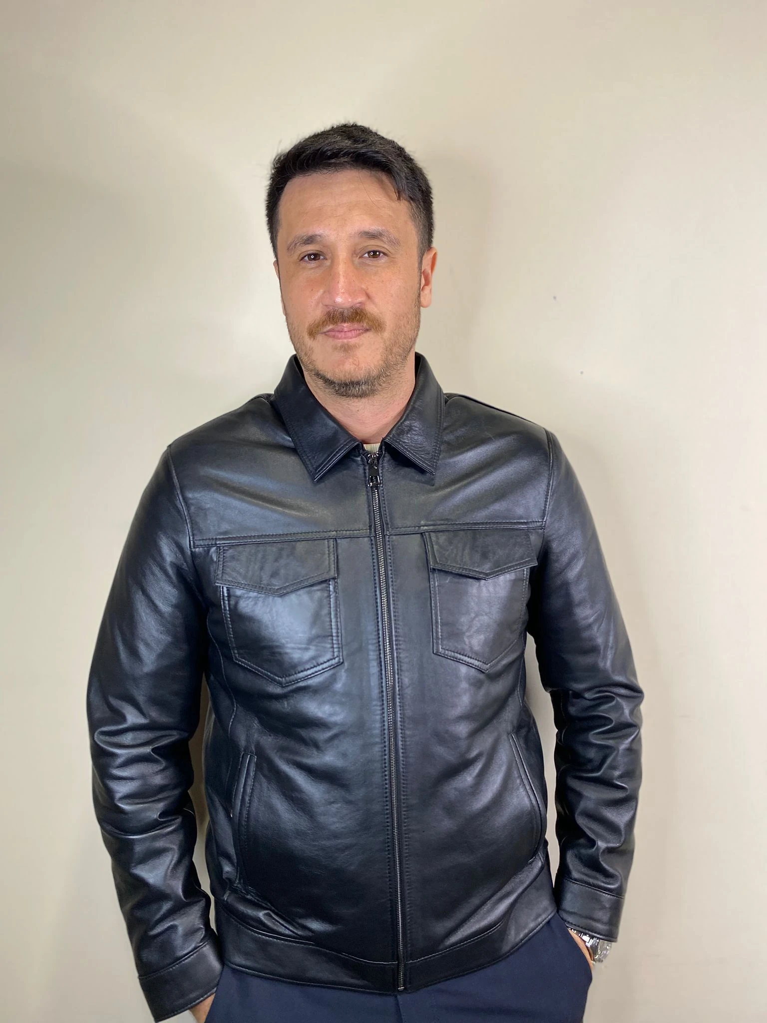 L-501 Model Siyah Hakiki Deri Mont Fermuar Detaylı Deri Ceket 