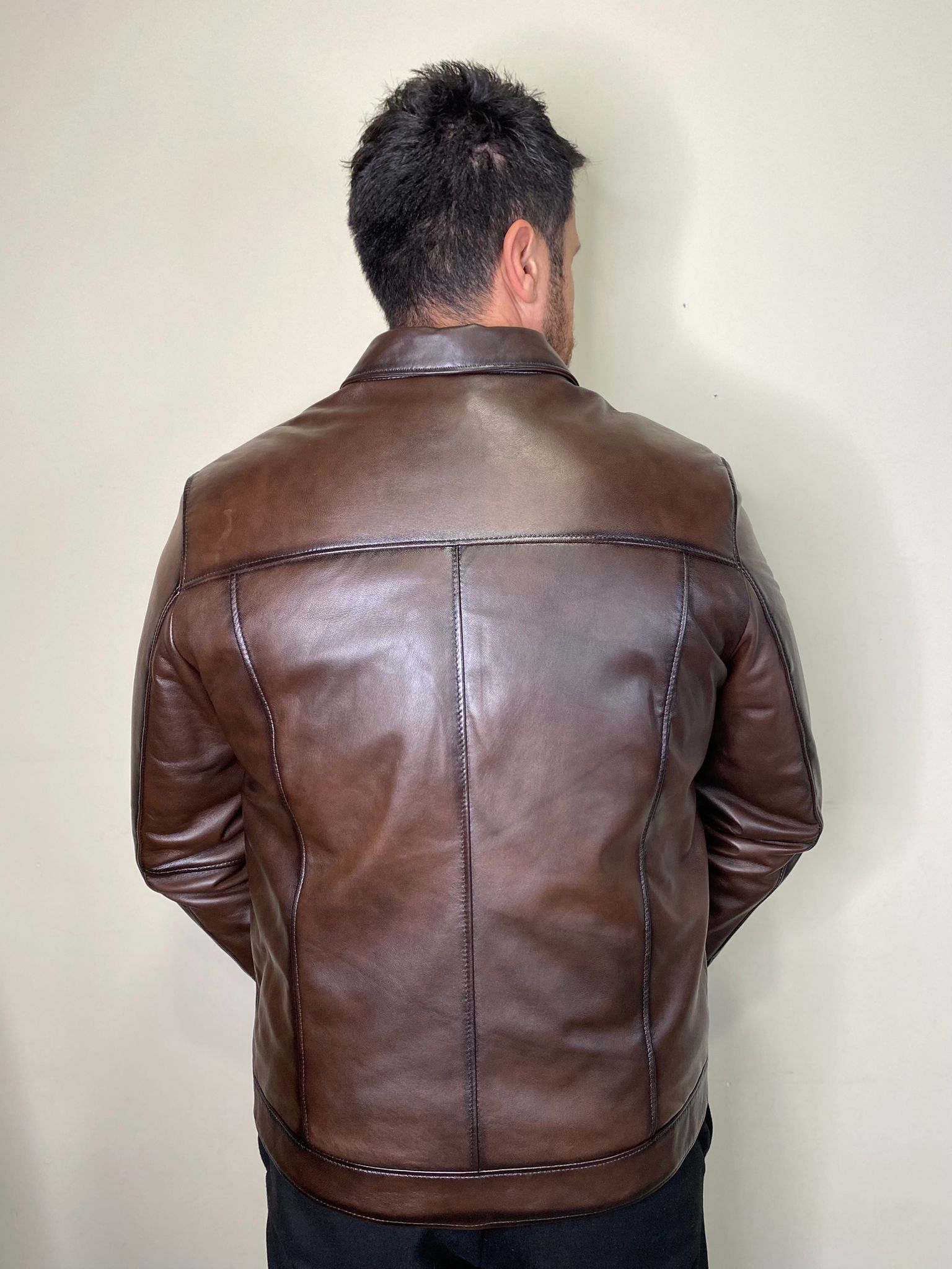 L-501 Model Hakiki Deri Kahverengi Fermuar Detaylı Deri Mont Erkek Deri Ceket