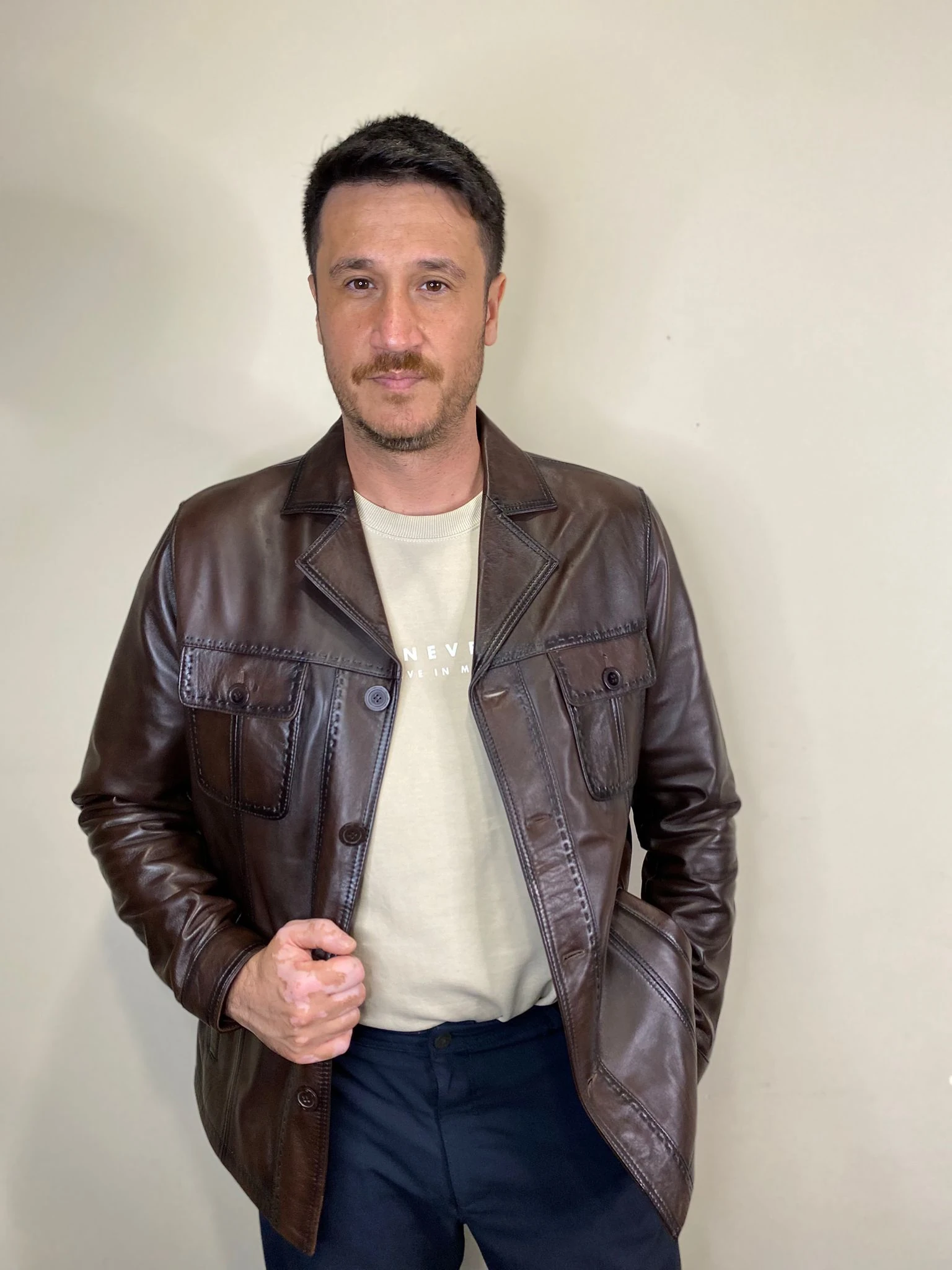 Ramo Model Kahverengi Hakiki Deri Mont Fermuar Detaylı Deri Ceket 