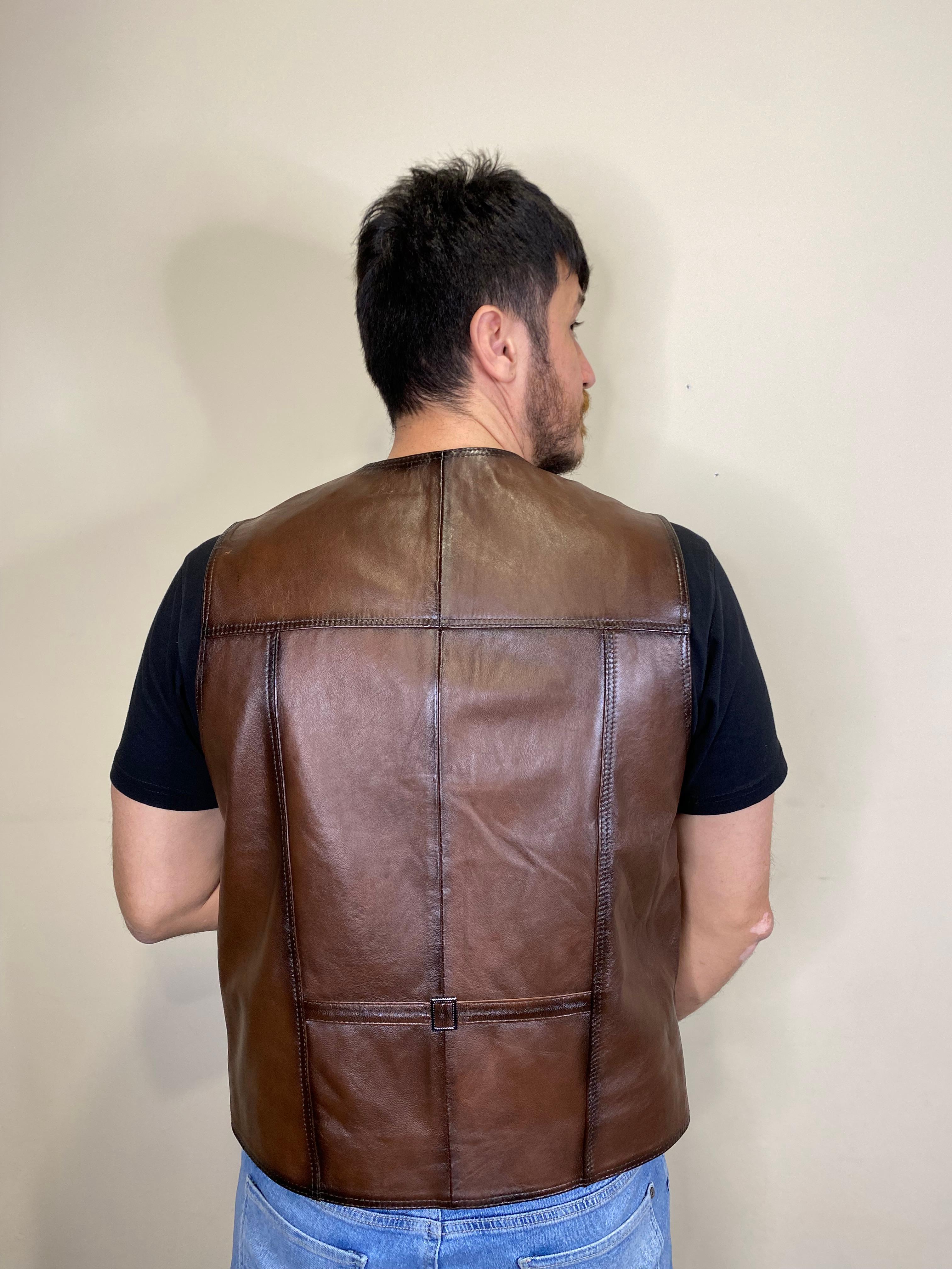 Hakiki Deri Kahverengi Titan Model Deri Yelek 