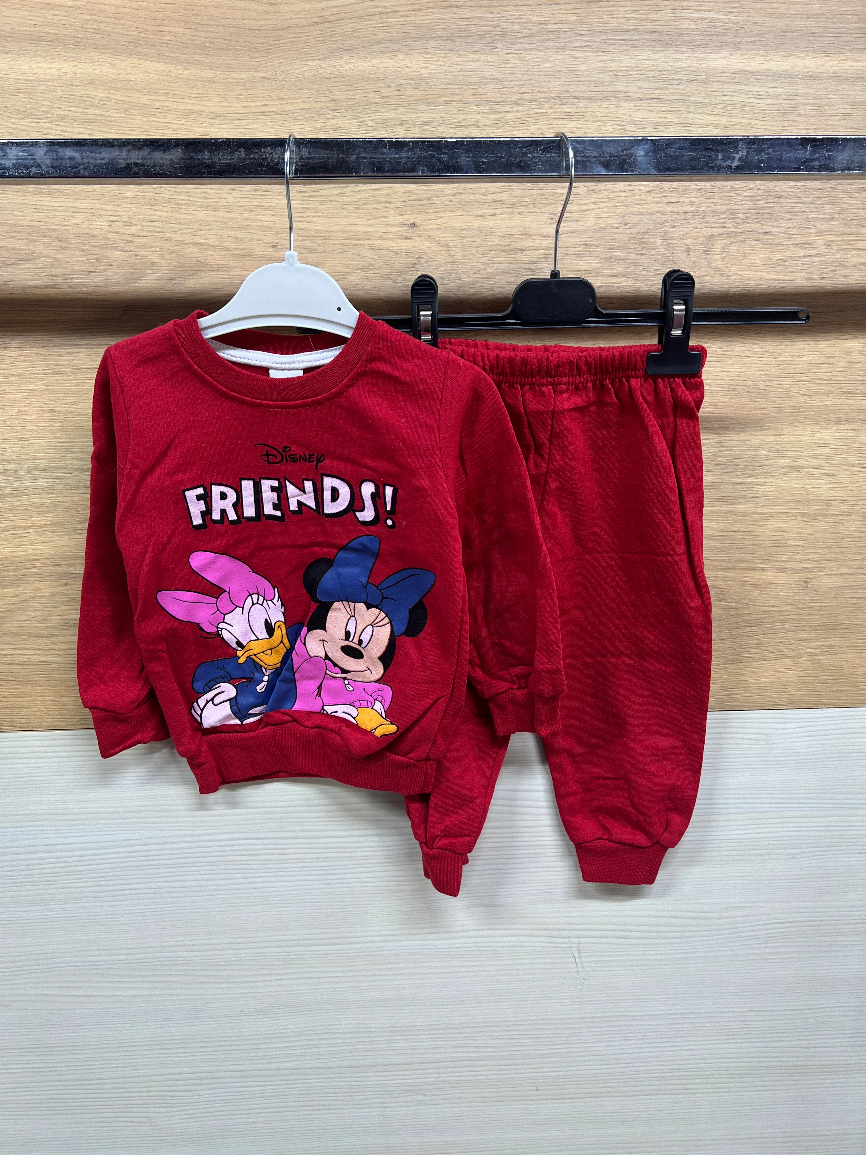 Minnie Mouse Dafy Duck Baskılı Şardonlu Alt Üst Takım Kırmızı