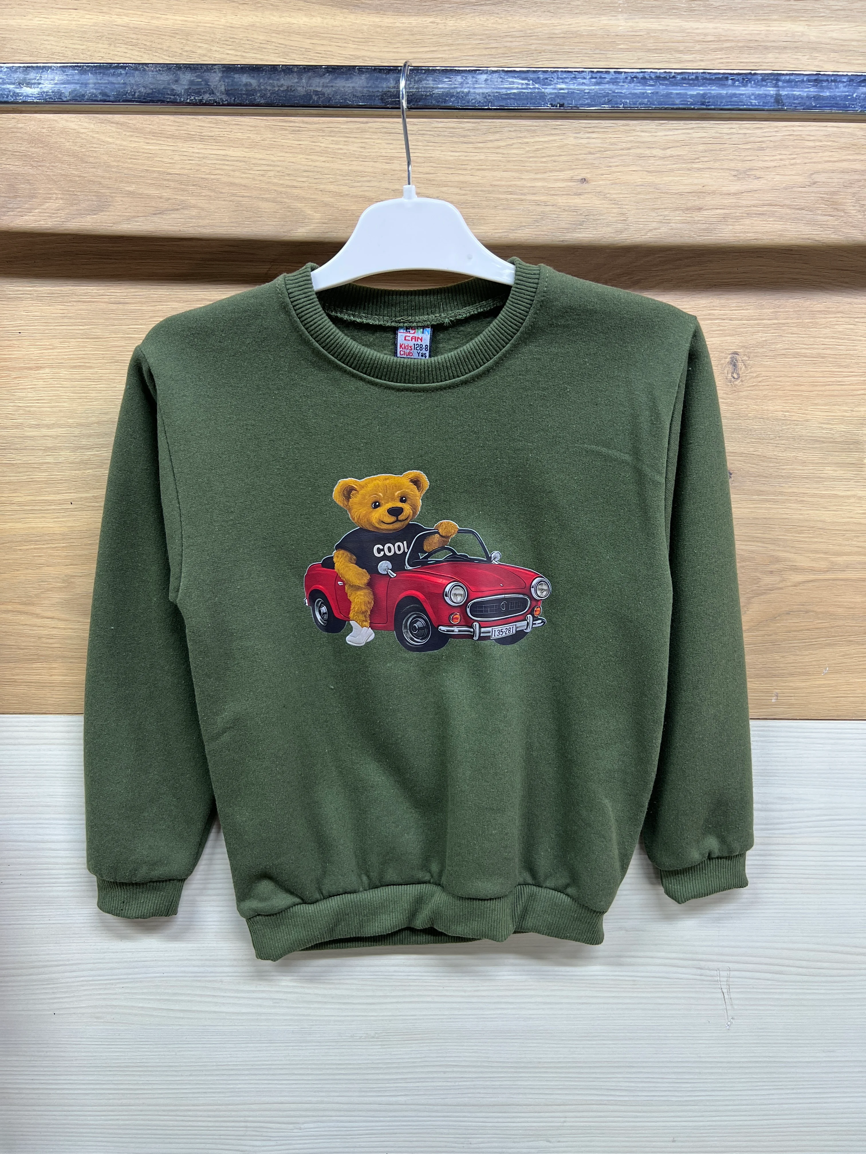 Arabalı Ayıcık Baskılı Kalın Şardonlu Alt Üst Takım Yeşil