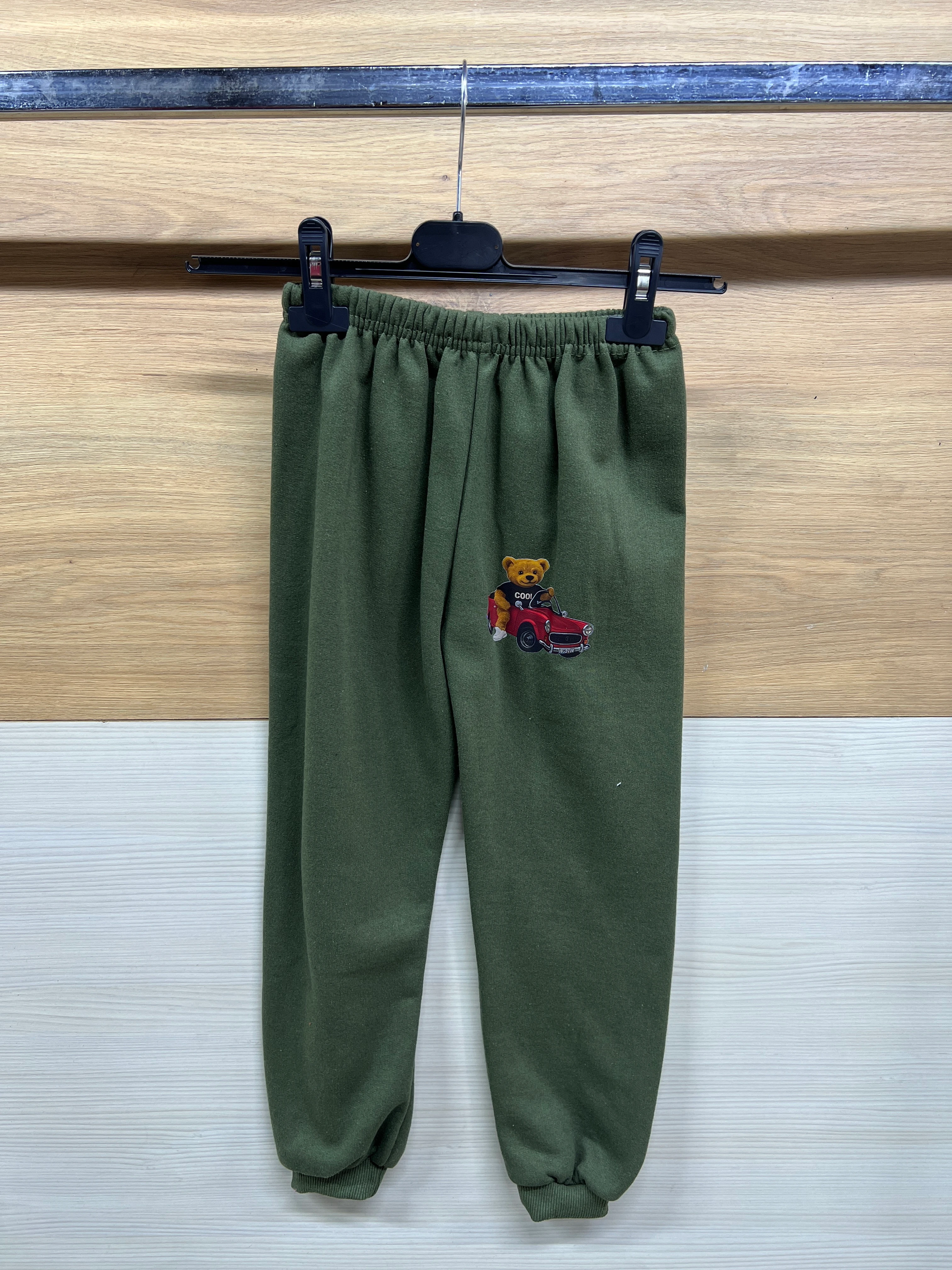 Arabalı Ayıcık Baskılı Kalın Şardonlu Alt Üst Takım Yeşil