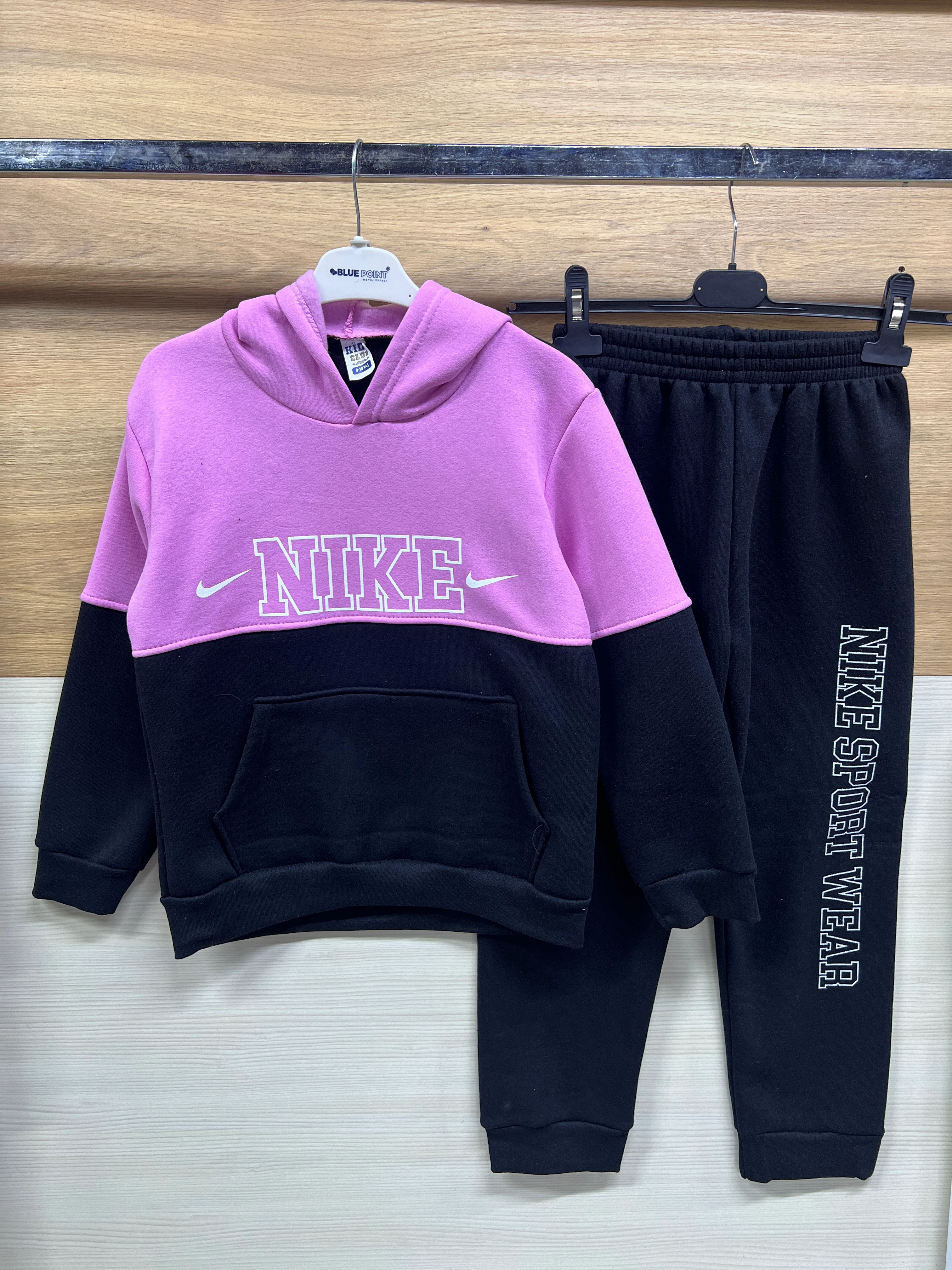 Baskılı Kapşonlu Kalın 3 ip Şardonlu Alt Üst Takım Pembe