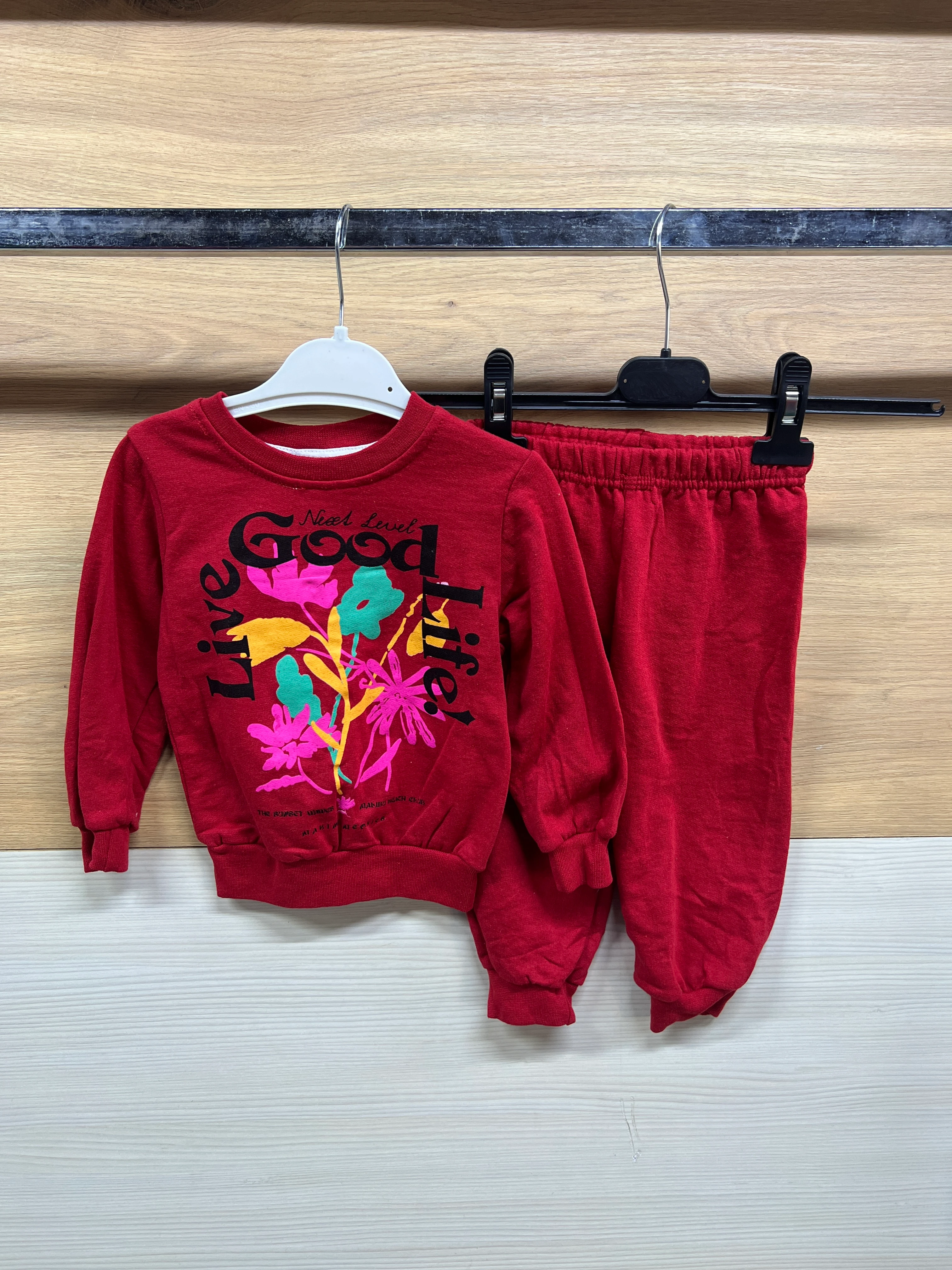 Sanat Baskılı Şardonlu Alt Üst Takım Kırmızı