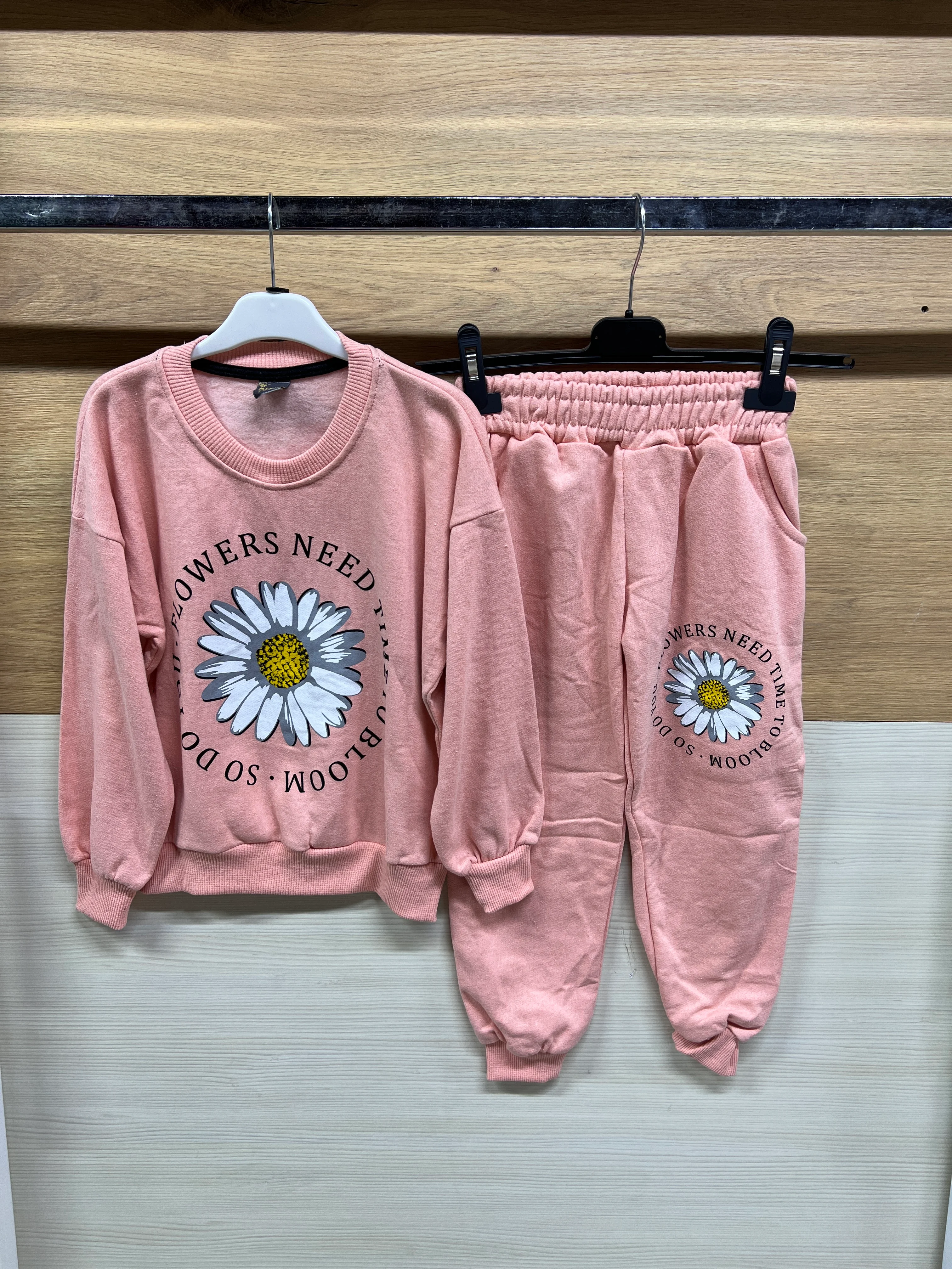 Papatya Baskılı Kalın Şardonlu Alt Üst Takım Pudra