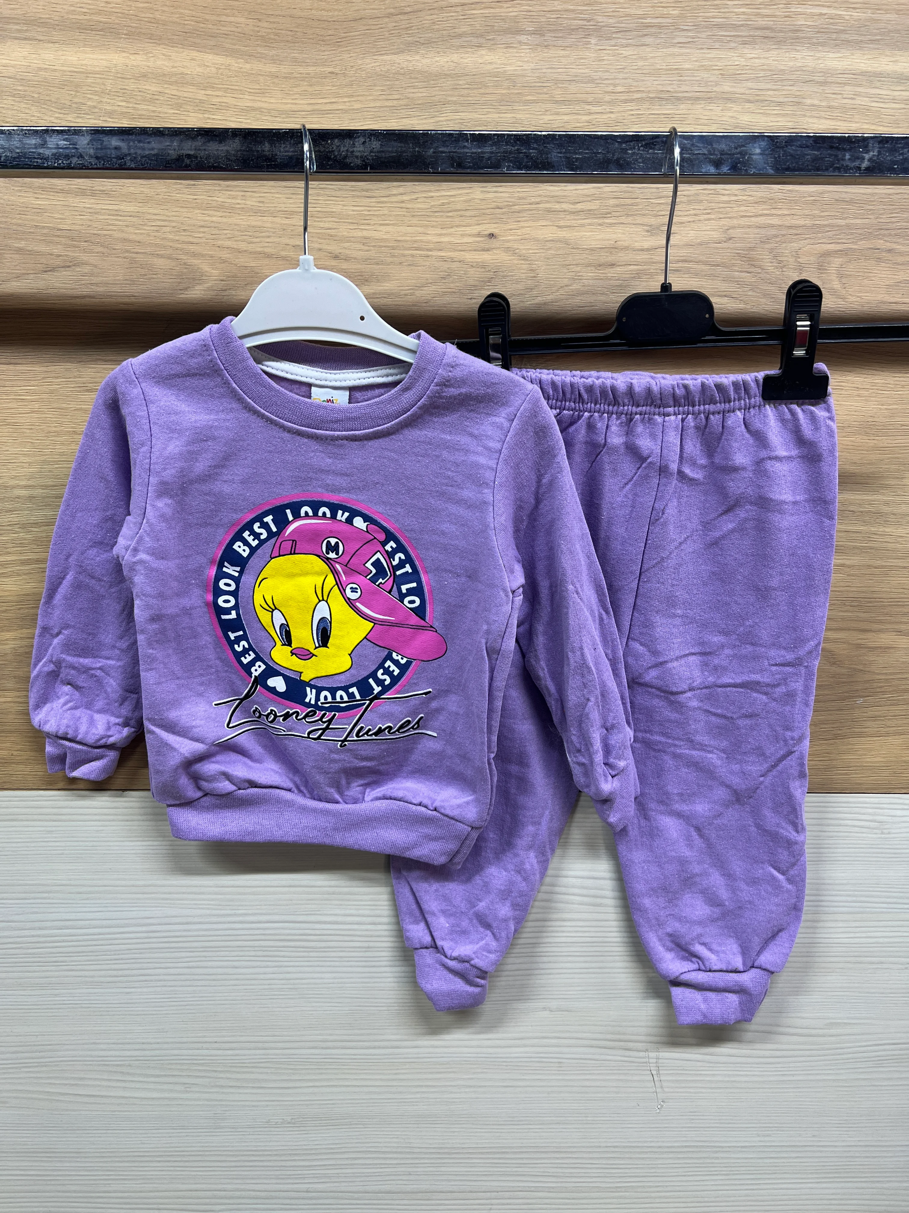 Tweety Baskılı Şardonlu Alt Üst Takım Mor