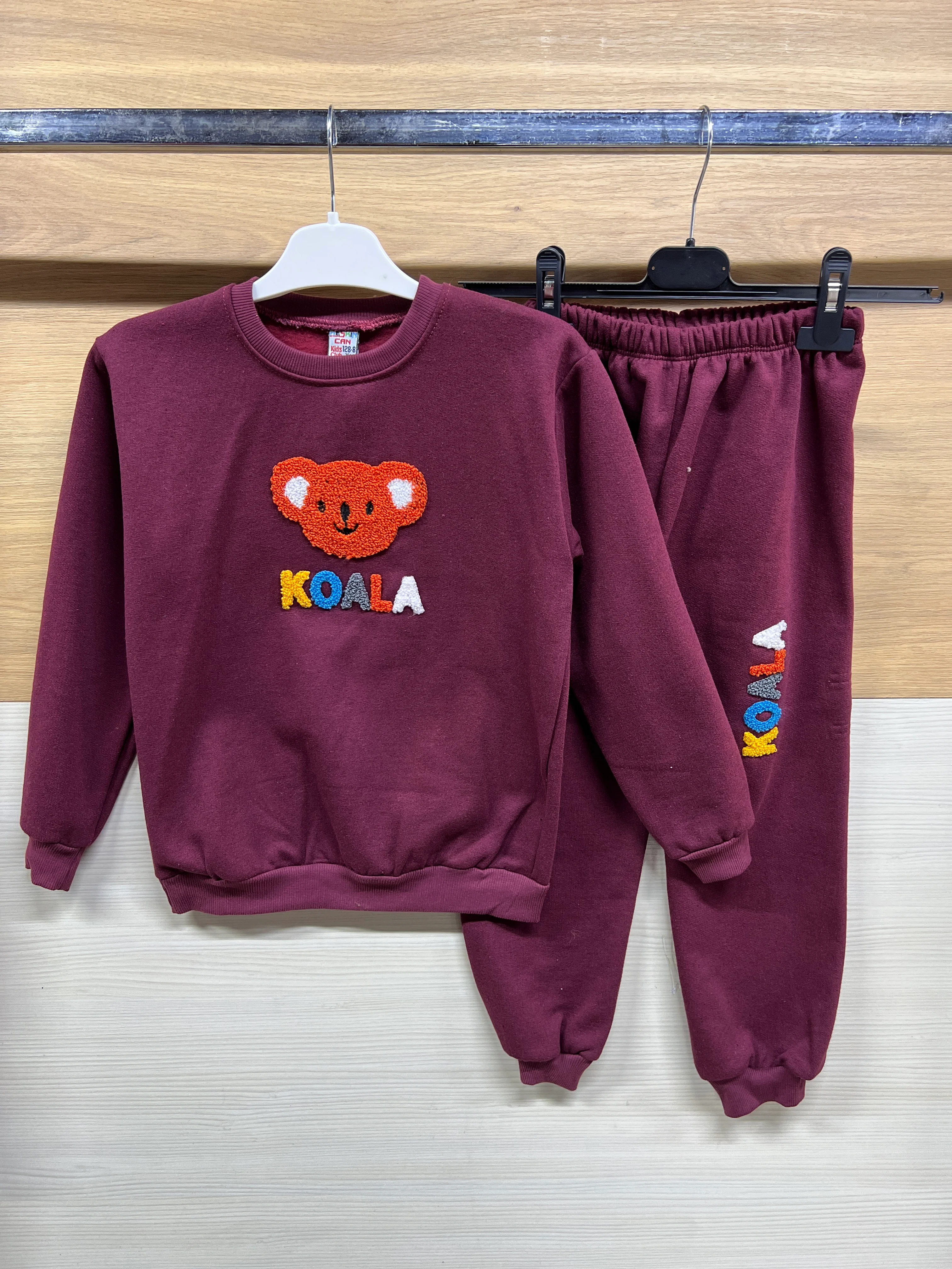 Koala Nakışlı Kalın Şardonlu Alt Üst Takım Bordo