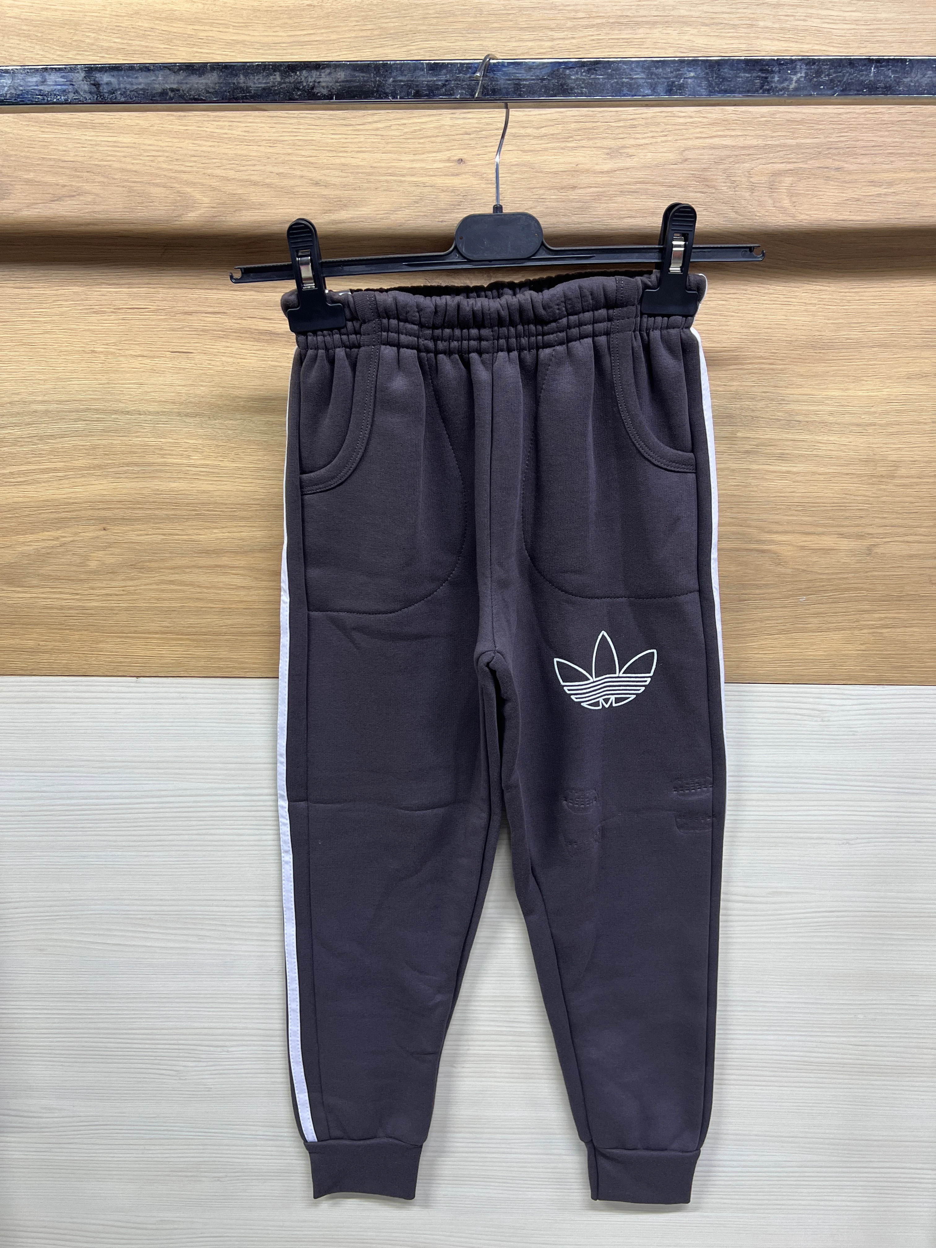 3 Çizgili Kapşonlu Kalın 3 ip Şardonlu Alt Üst Takım Füme