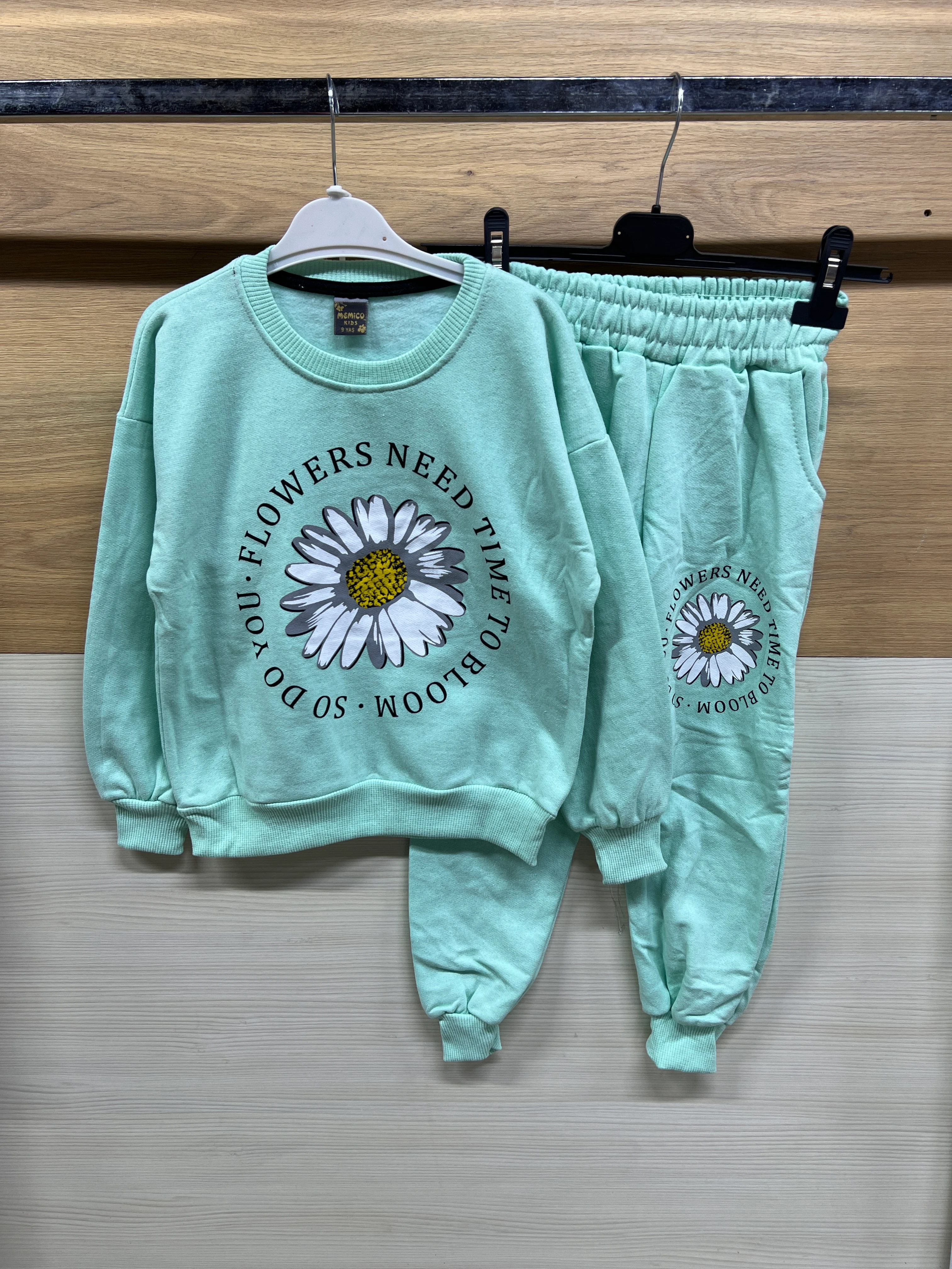 Papatya Baskılı Kalın Şardonlu Alt Üst Takım Yeşil