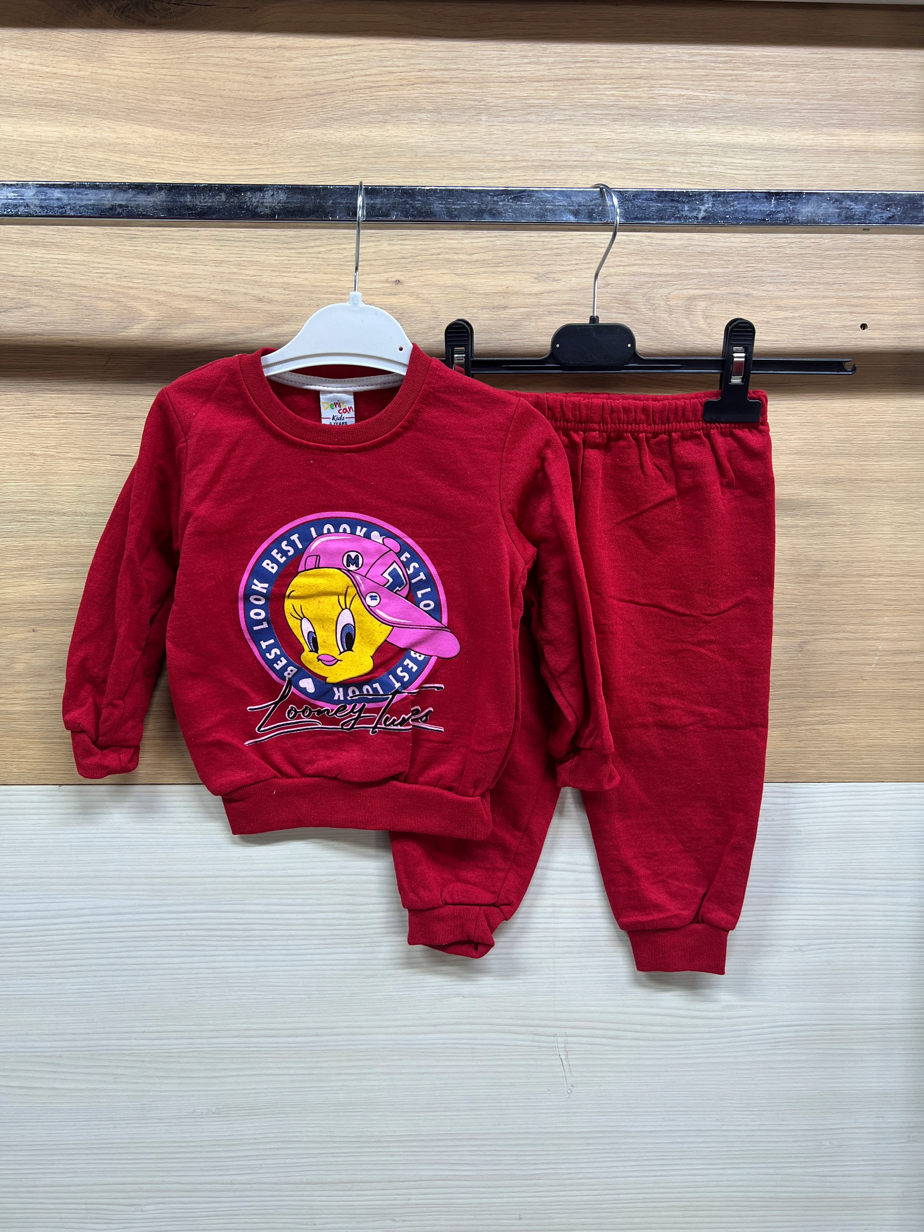 Tweety Baskılı Şardonlu Alt Üst Takım Kırmızı