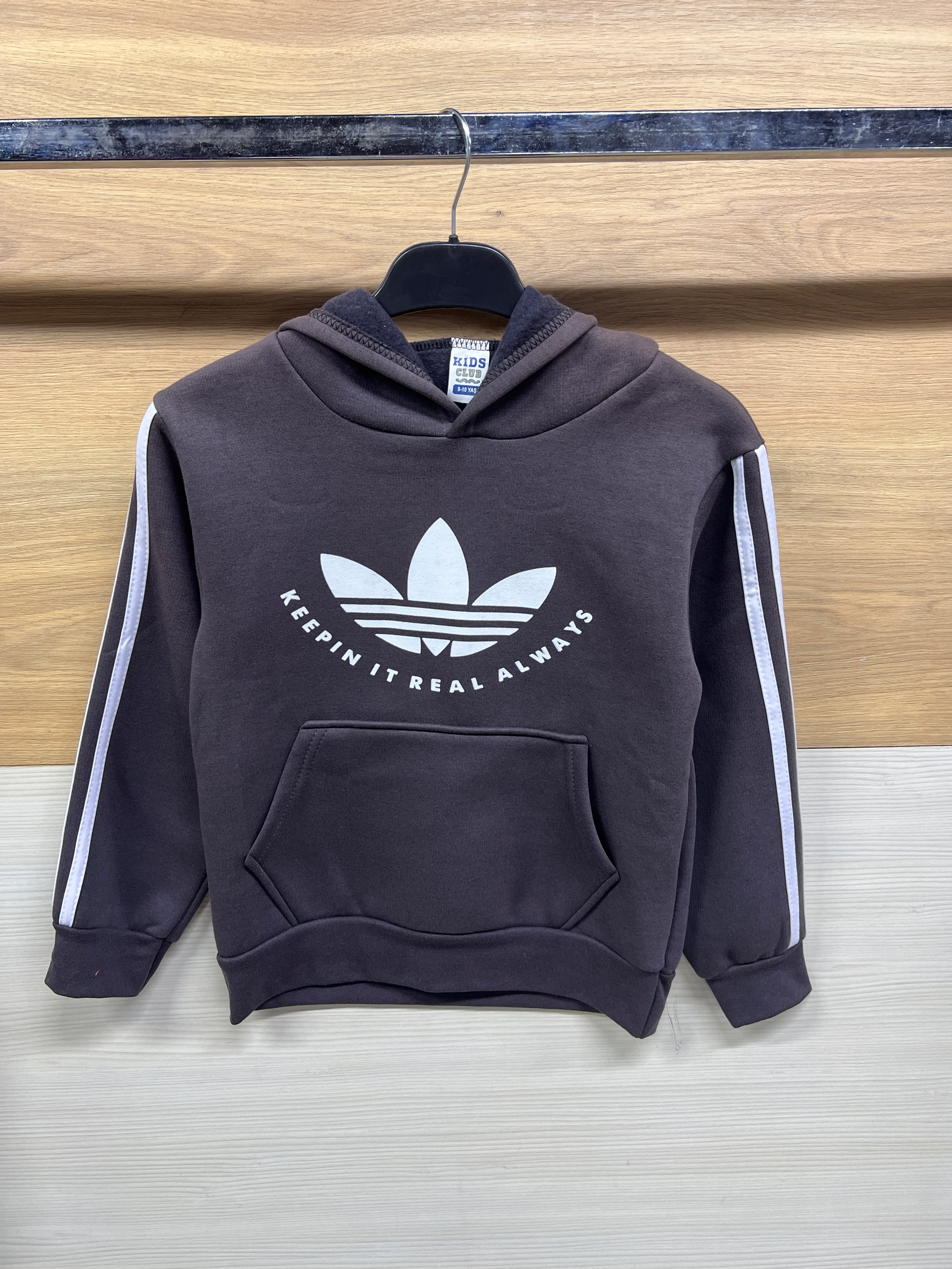 3 Çizgili Kapşonlu Kalın 3 ip Şardonlu Alt Üst Takım Füme