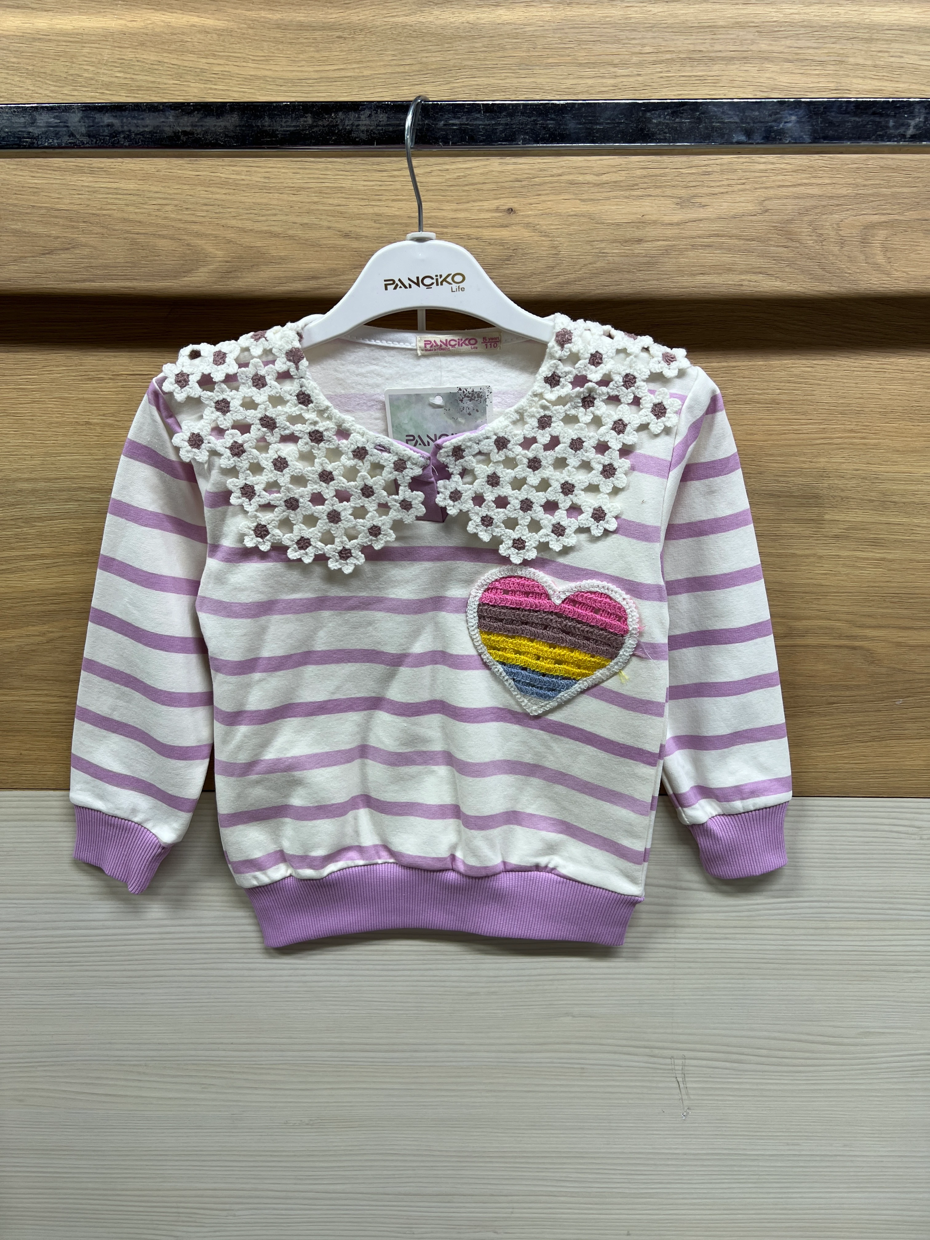 Dantel Yakalo Kalp Nakışlı Şardonlu Alt Üst Takım Mor