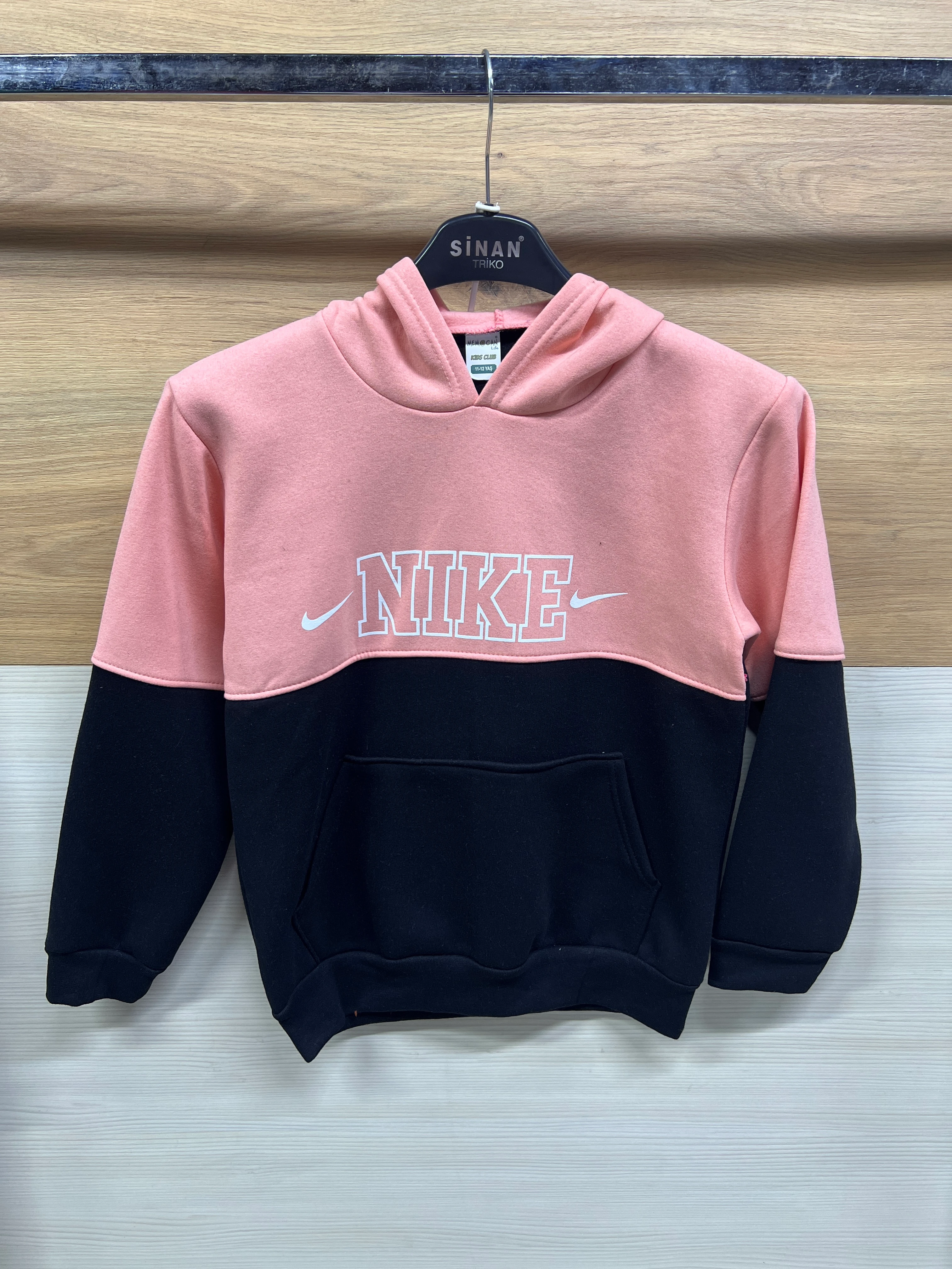 Baskılı Kapşonlu Kalın 3 ip Şardonlu Alt Üst Takım Pudra