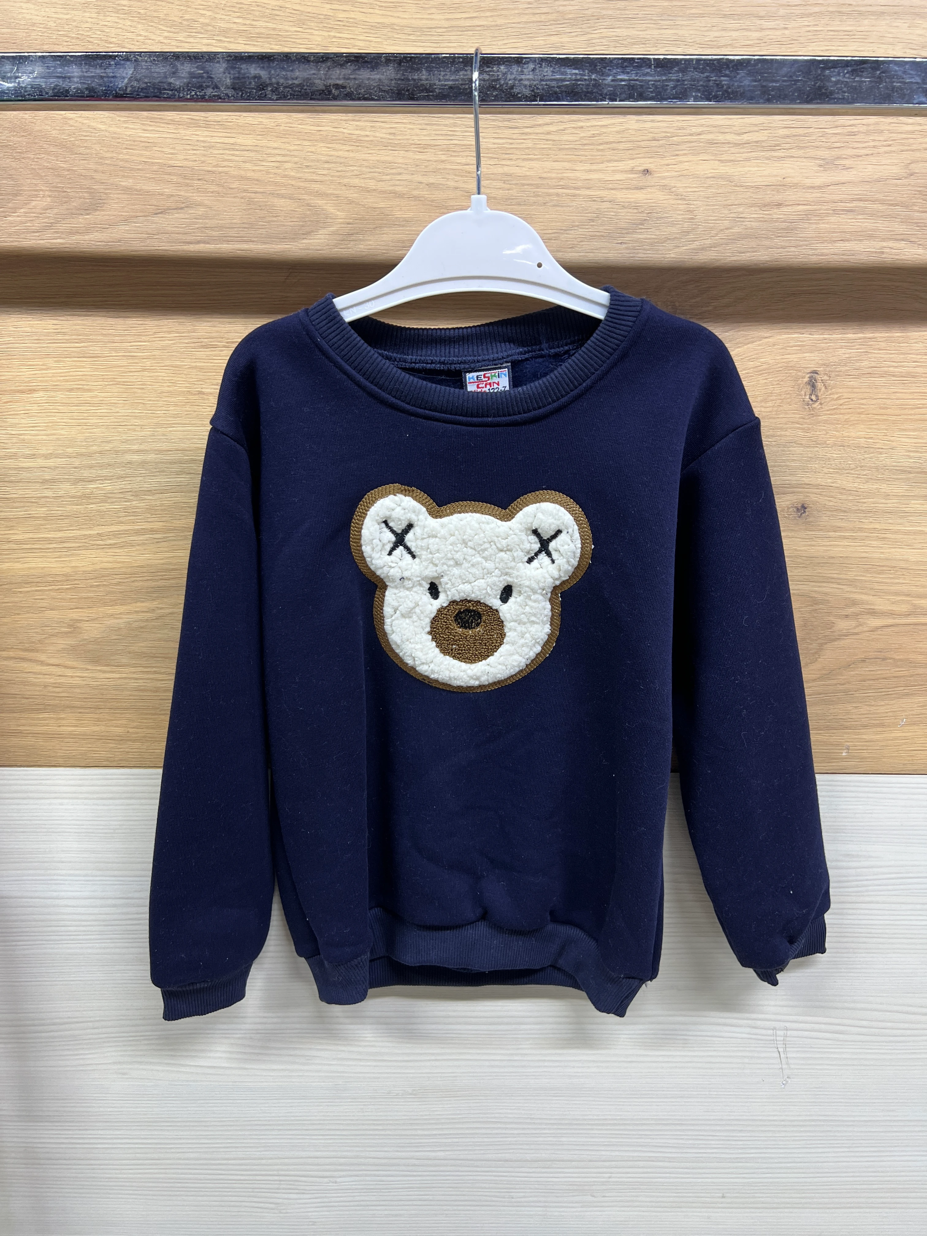 Sevimli Ayıcık Nakışlı 3 ip Şardonlu Kalın Şardonlu Alt Üst Takım Lacivert 