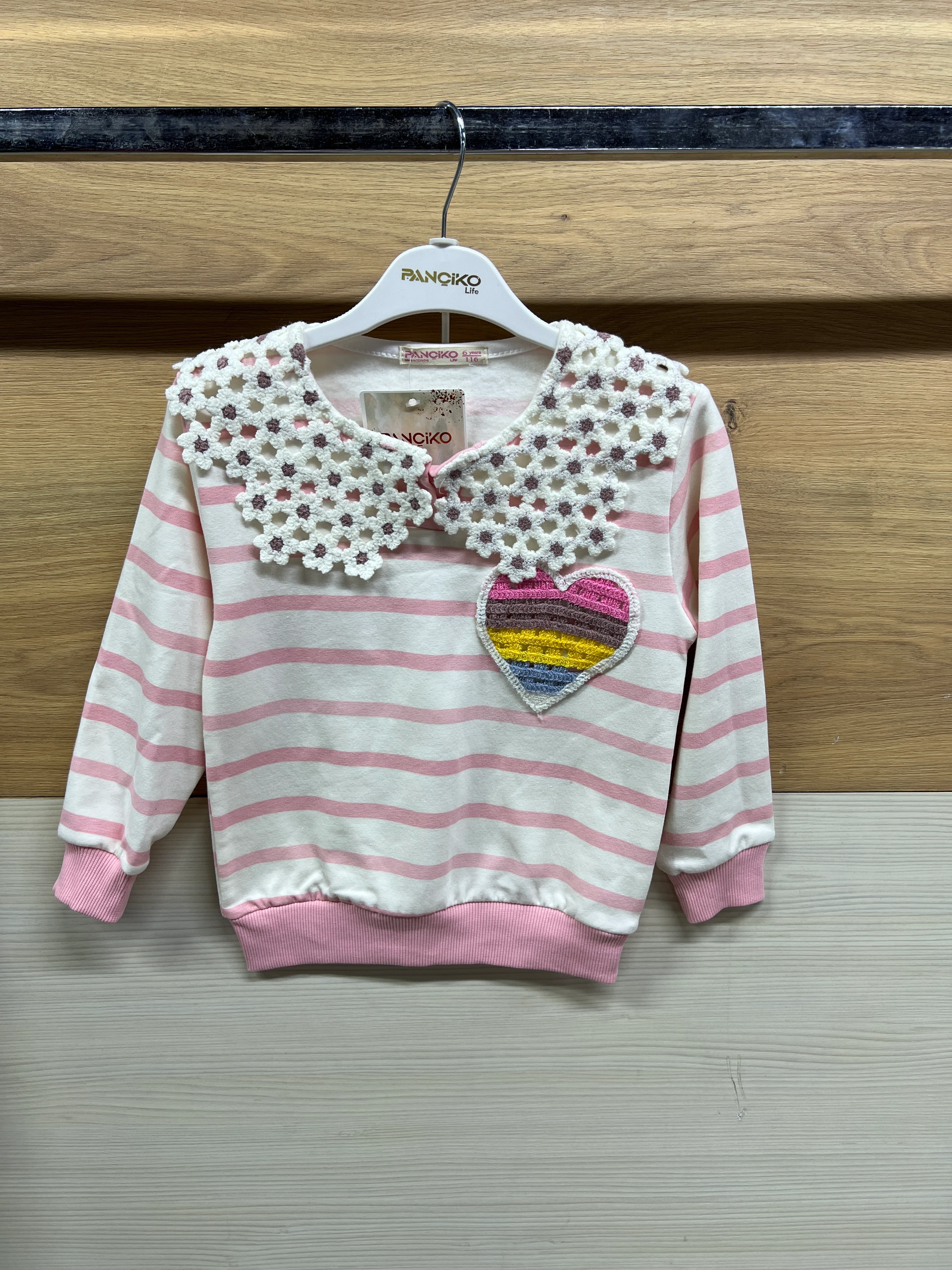 Dantel Yakalo Kalp Nakışlı Şardonlu Alt Üst Takım Pembe