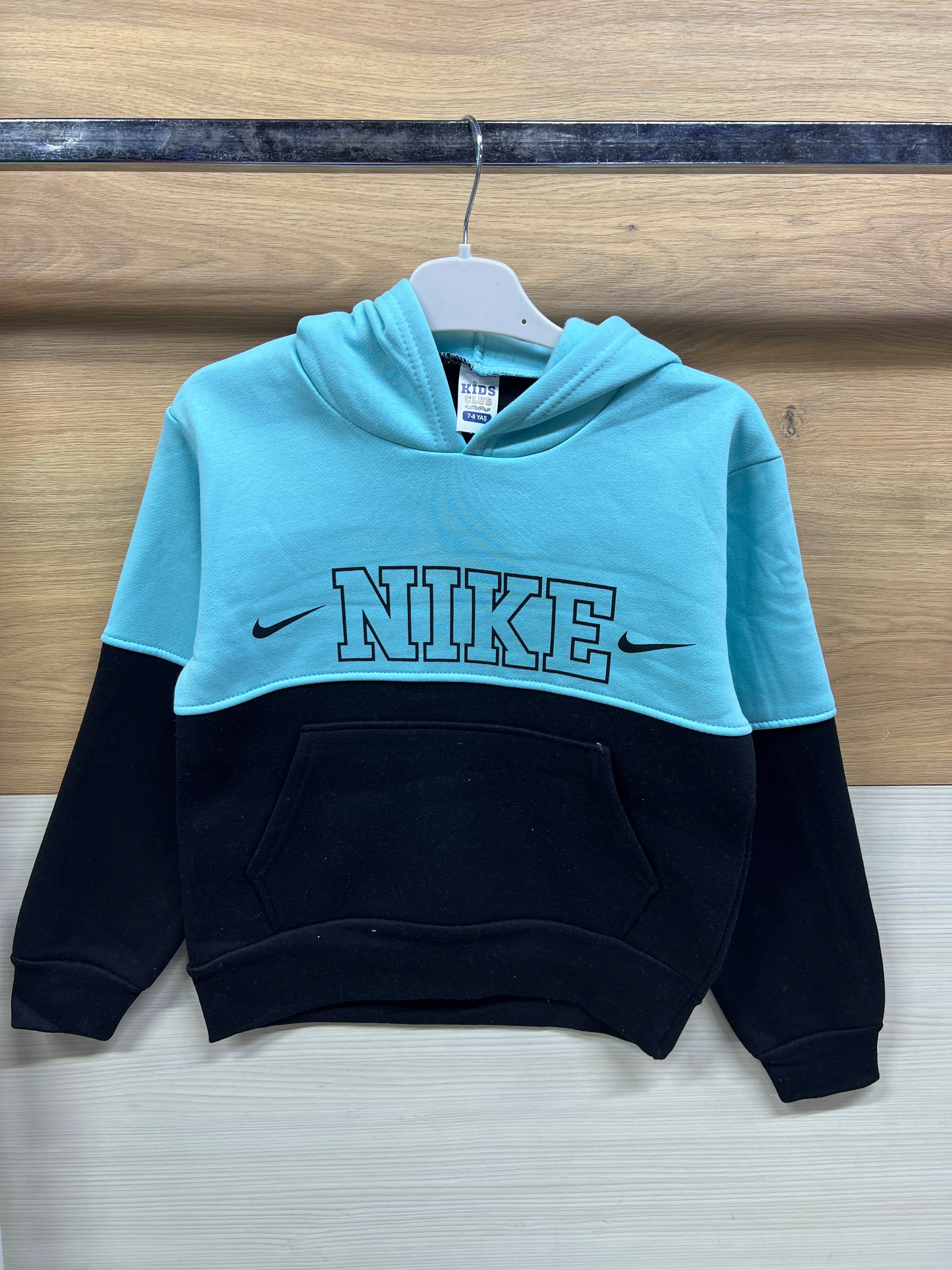 Baskılı Kapşonlu Kalın 3 ip Şardonlu Alt Üst Takım Turkuaz