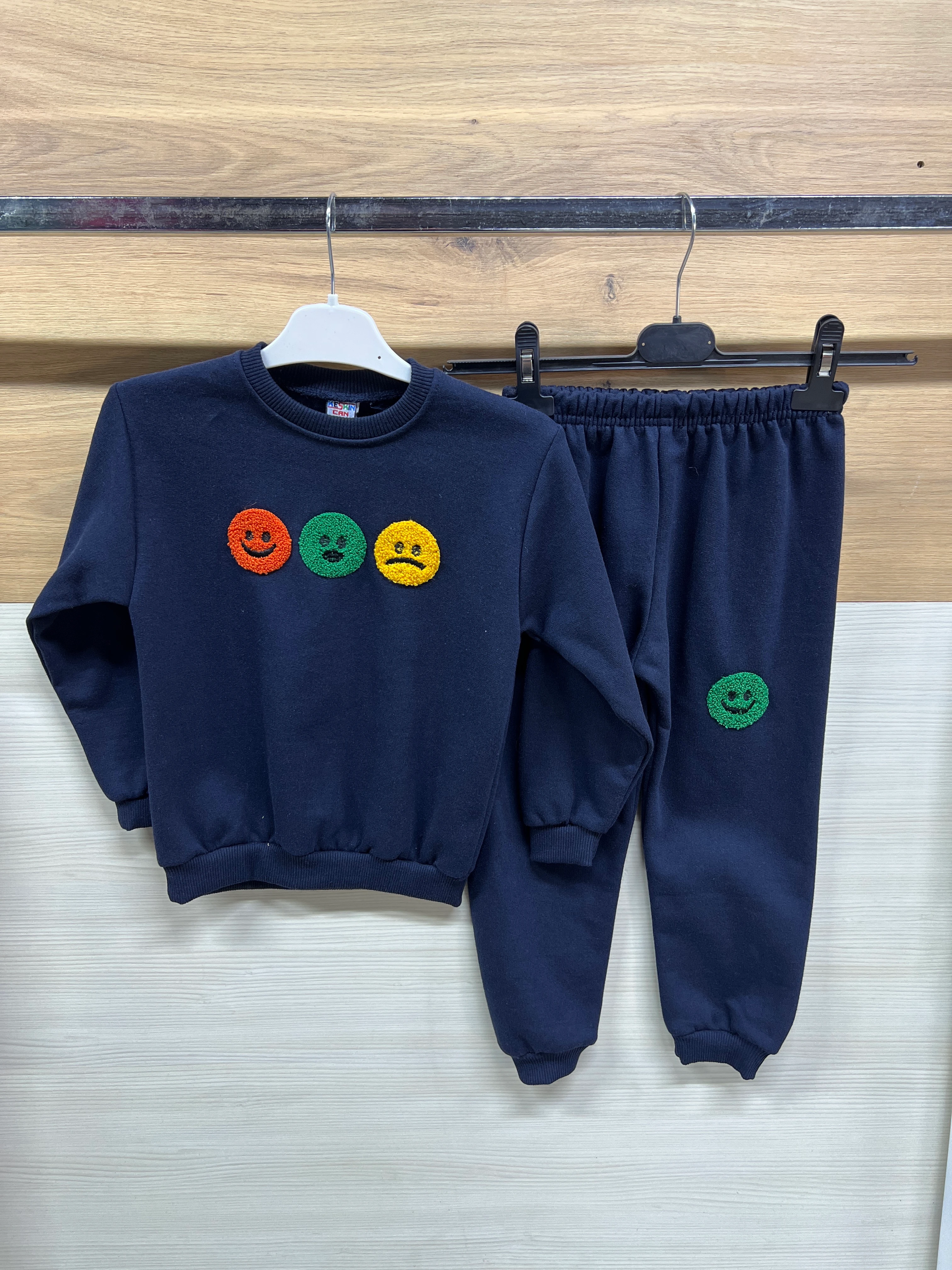 Emoji Nakışlı Kalın Şardonlu Alt Üst Takım Lacivert