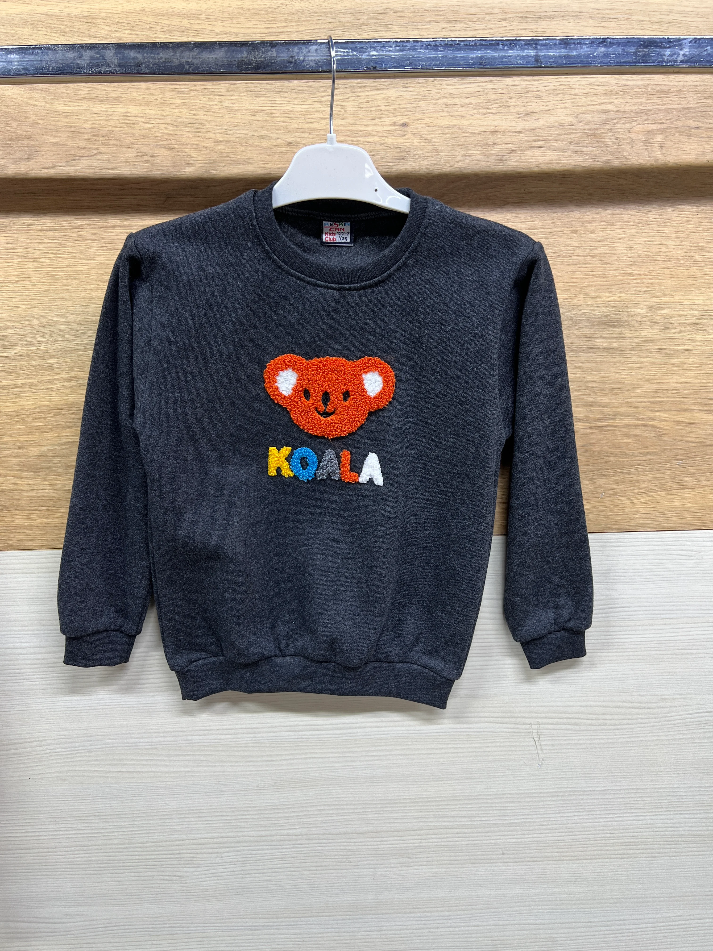 Koala Nakışlı Kalın Şardonlu Alt Üst Takım Koyu Gri