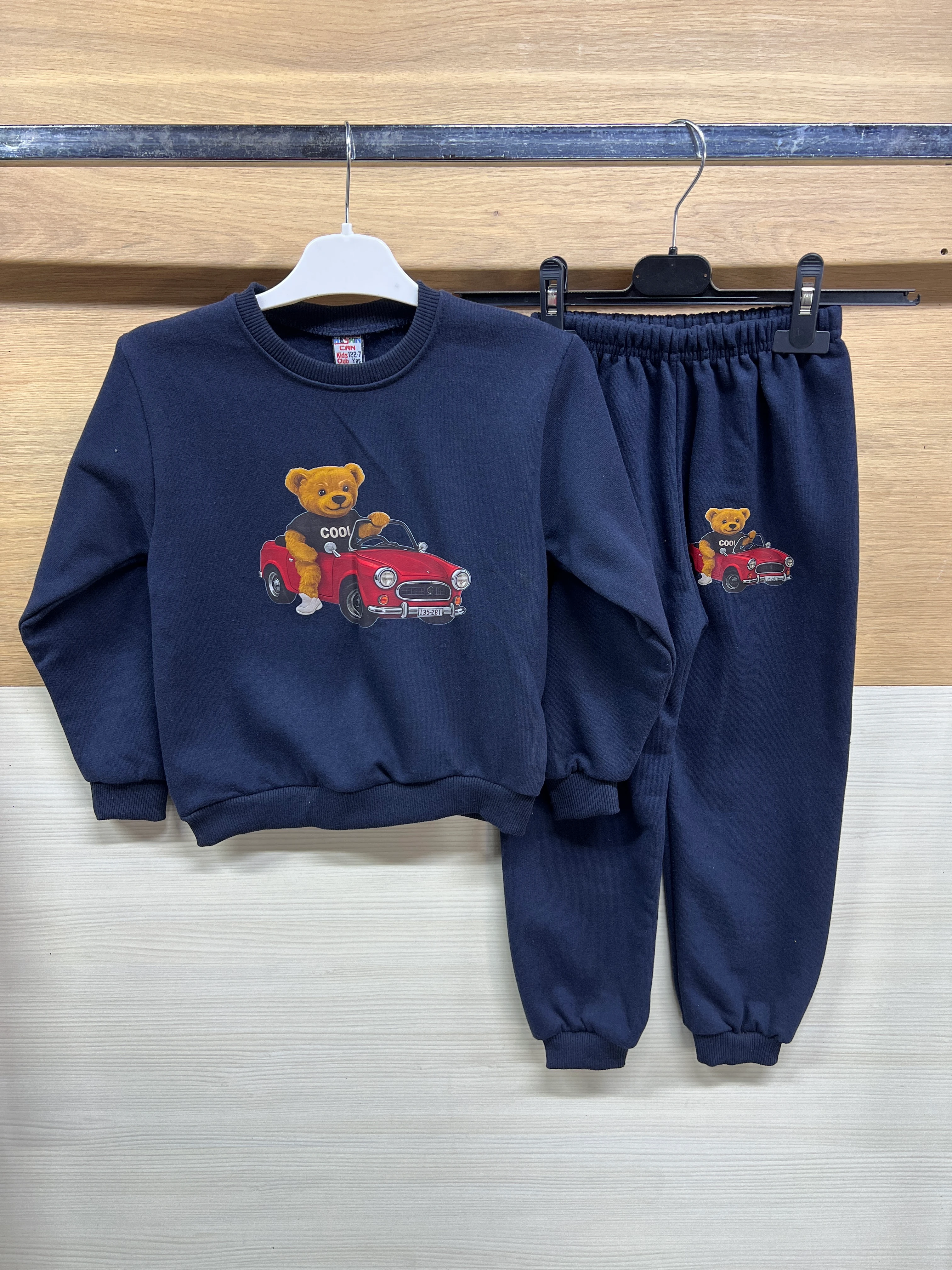 Arabalı Ayıcık Baskılı Kalın Şardonlu Alt Üst Takım Laciver 